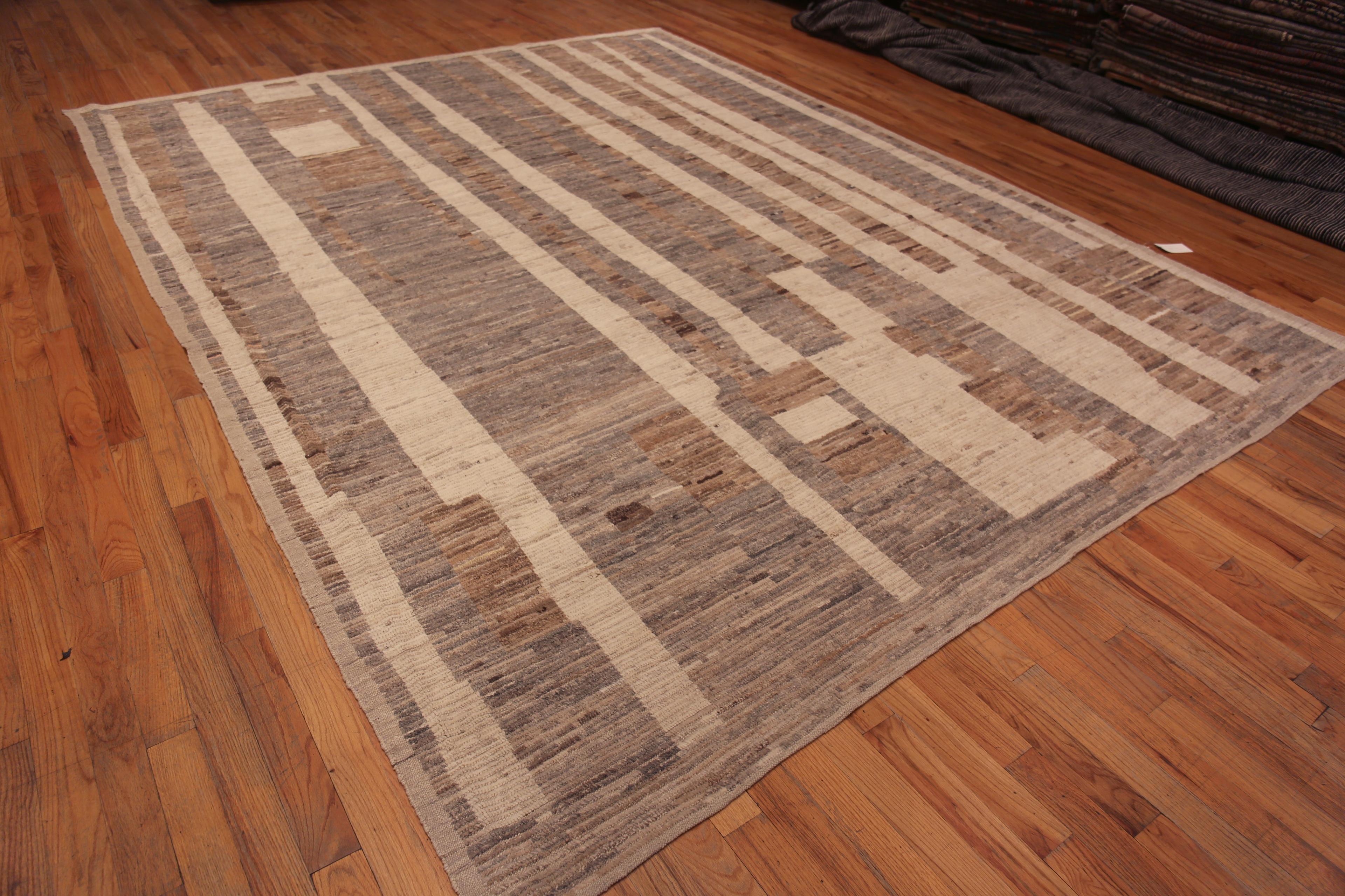 Neutral Earthy Grey Brown and Cream Color Tribal Design Modern Room Size Area Rug, Country Of Origin: Central Asia, Circa Date: Modern Rug