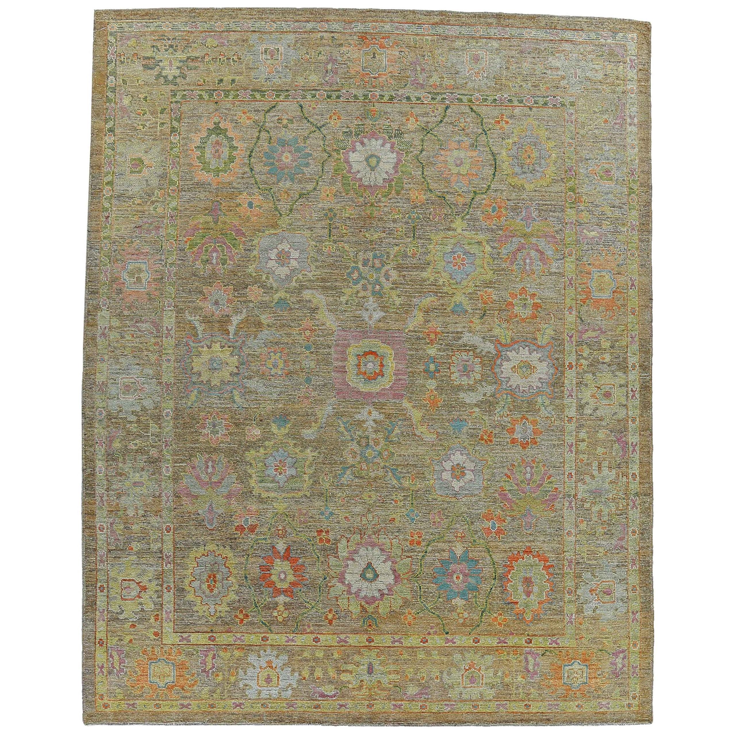 Nazmiyal Collection Floral Green Modern Turkish Oushak Rug 10 ft 8 in x 13 ft 5 