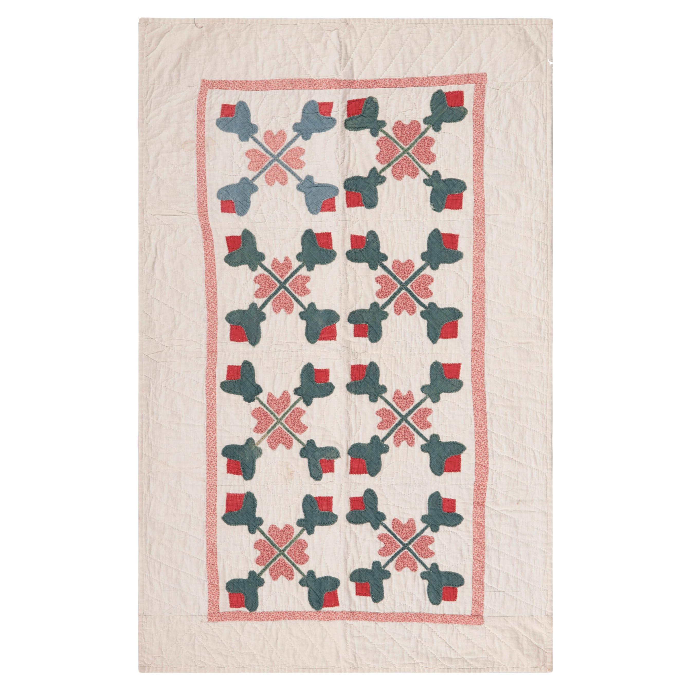 Nazmiyal Collection Folk Art Antique American Quilt Textile 2' 1" x 3' 3"