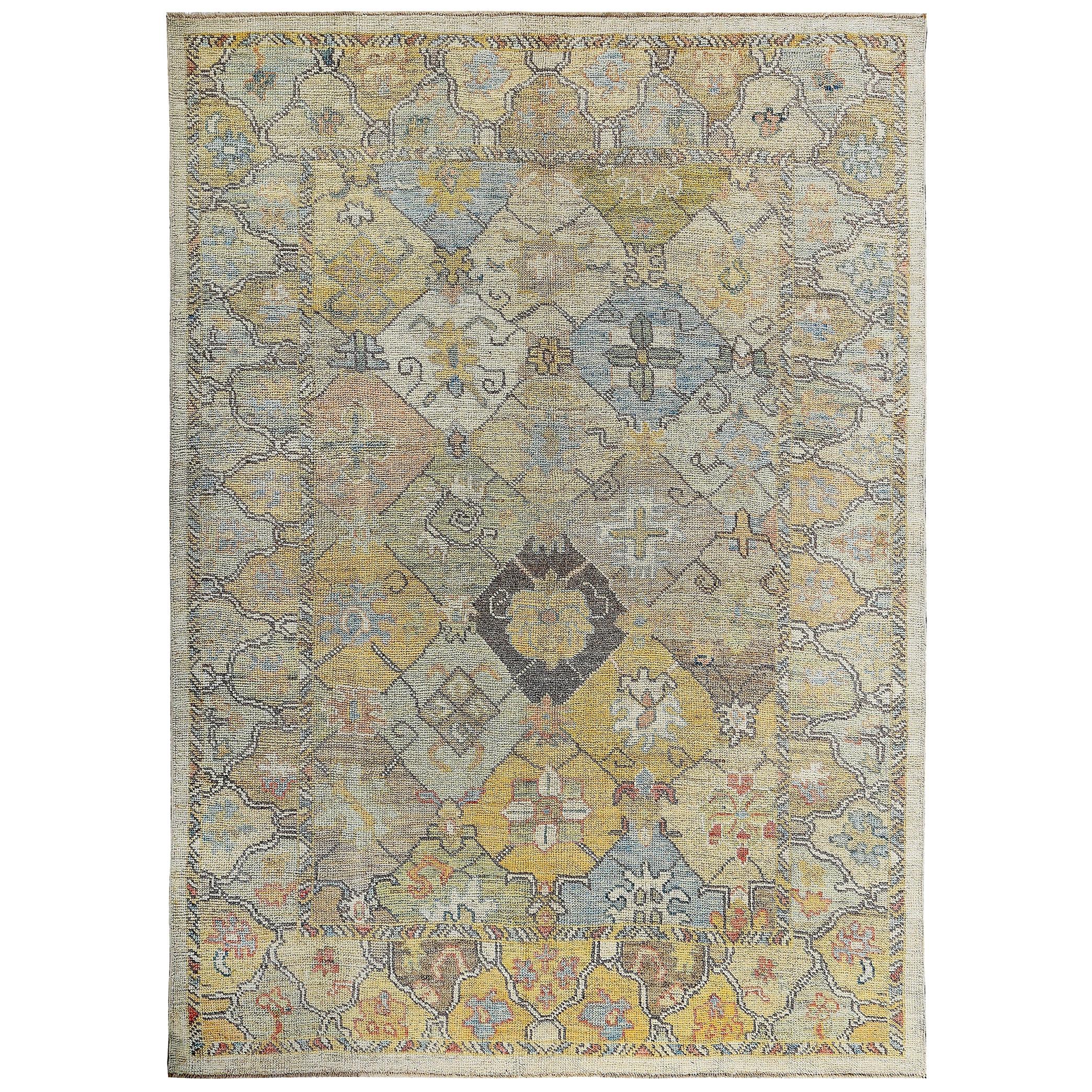 Nazmiyal Collection Garden Design Modern Turkish Oushak Rug 6 ft 10in x 9 ft 4in For Sale