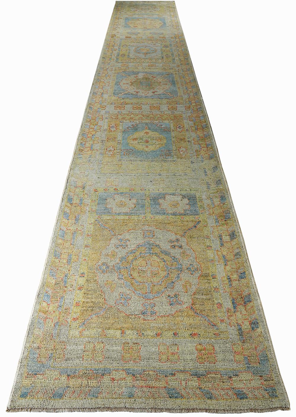 Nazmiyal Collection Garden Design Modern Turkish Oushak Runner 4 ft x 23 ft 7 in In New Condition In New York, NY
