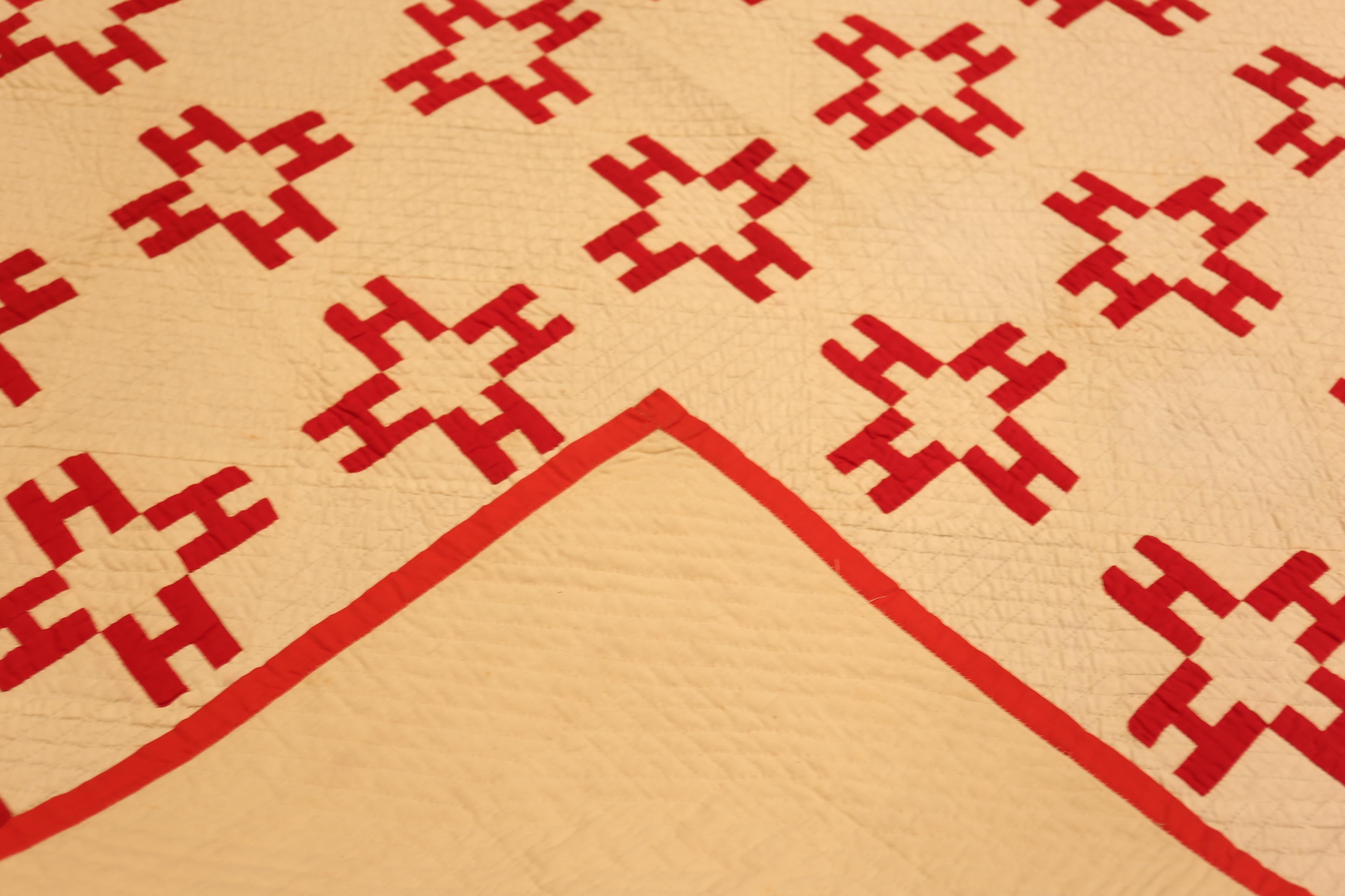Red and White Geometric Allover Antique American Quilt Textile, Country of Origin: America, Ohio, Circa Date: 1900-1920