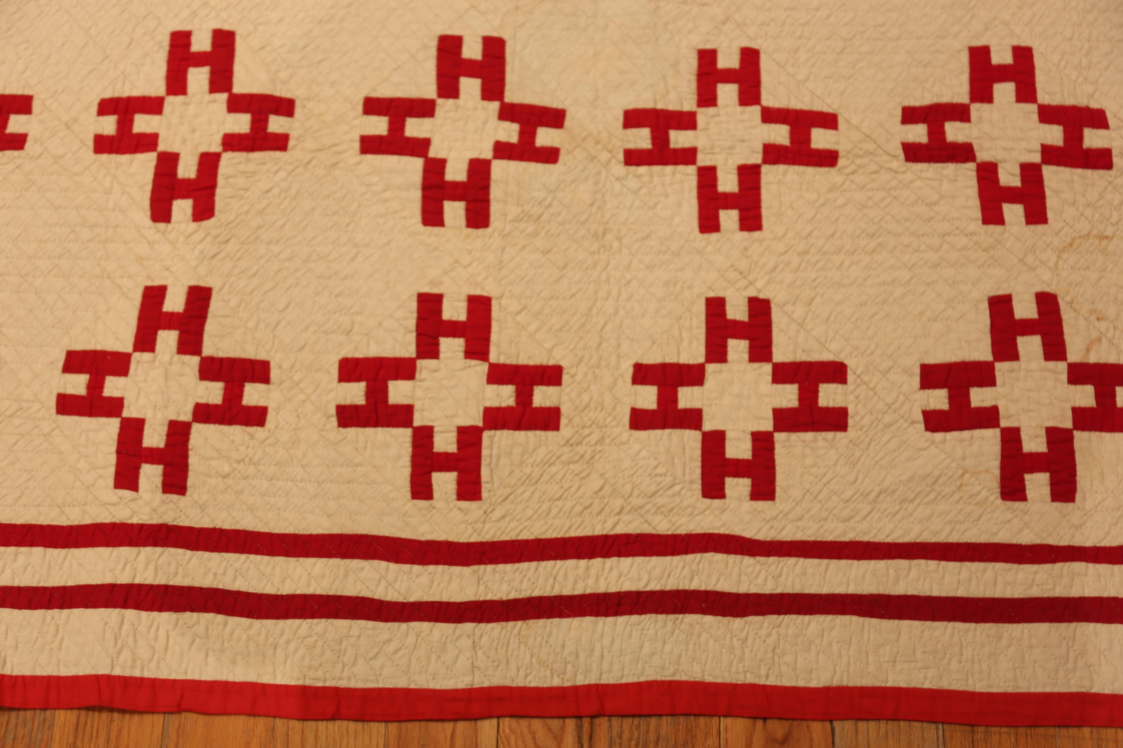 Wool Nazmiyal Collection Geometric Antique American Quilt 5 ft 4 in x 6 ft 2 in For Sale