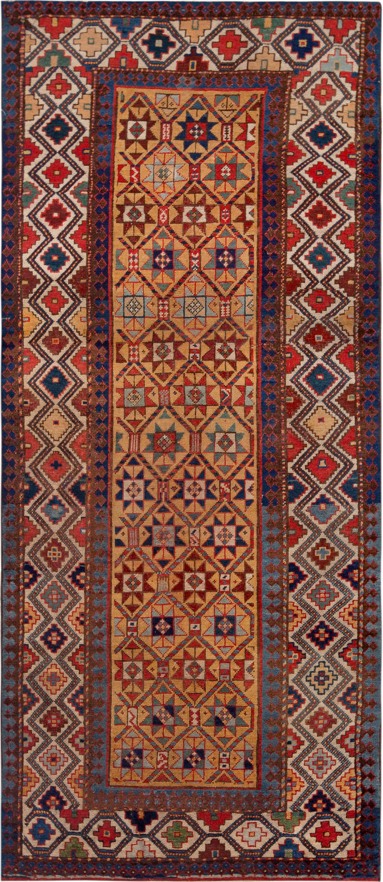 Kazakh Tapis de couloir Shirvan caucasien ancien géométrique collection Nazmiyal, 3'1