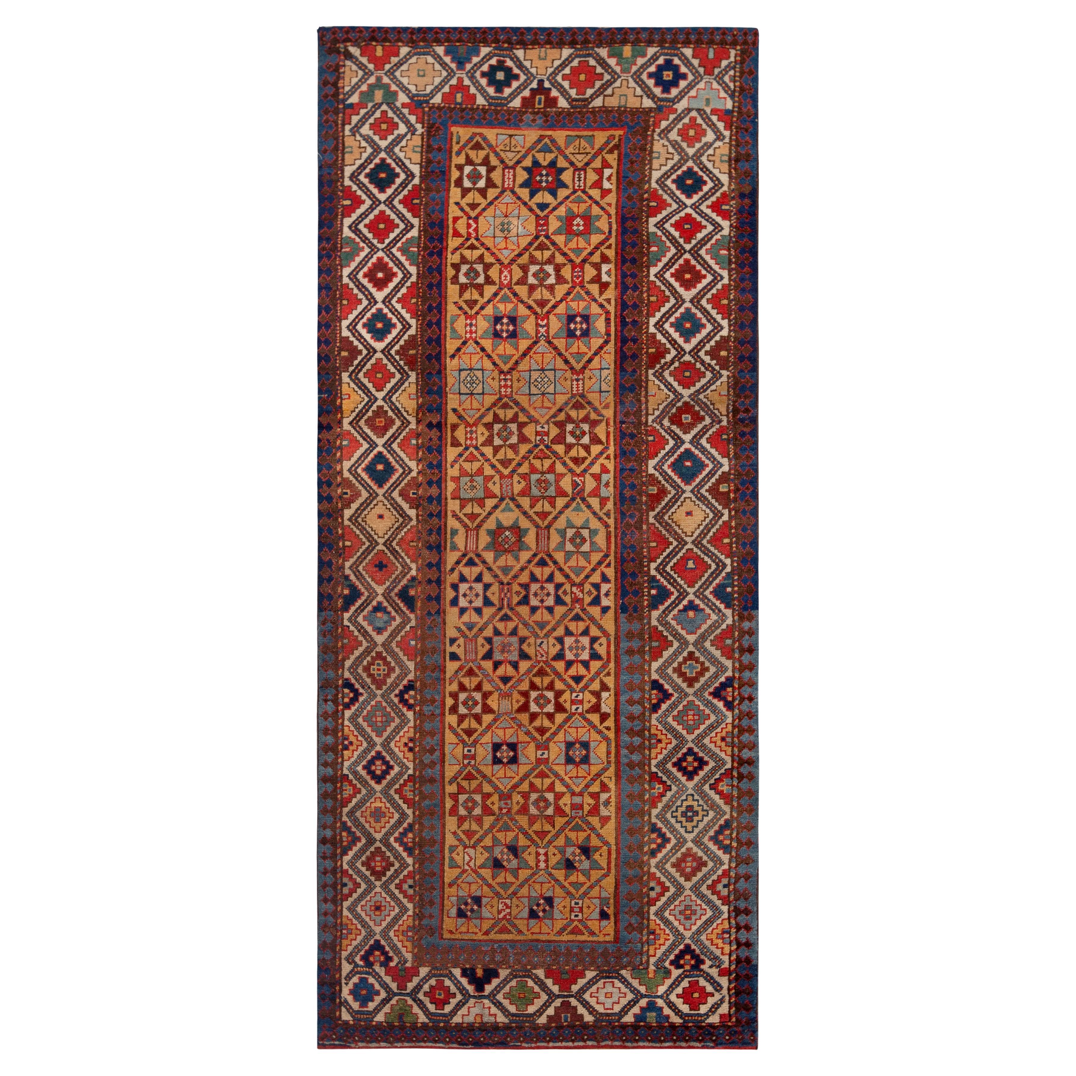 Nazmiyal Collection Traves de Mesa Geométrico Antiguo Caucásico Shirvan 3'1" x 7'3