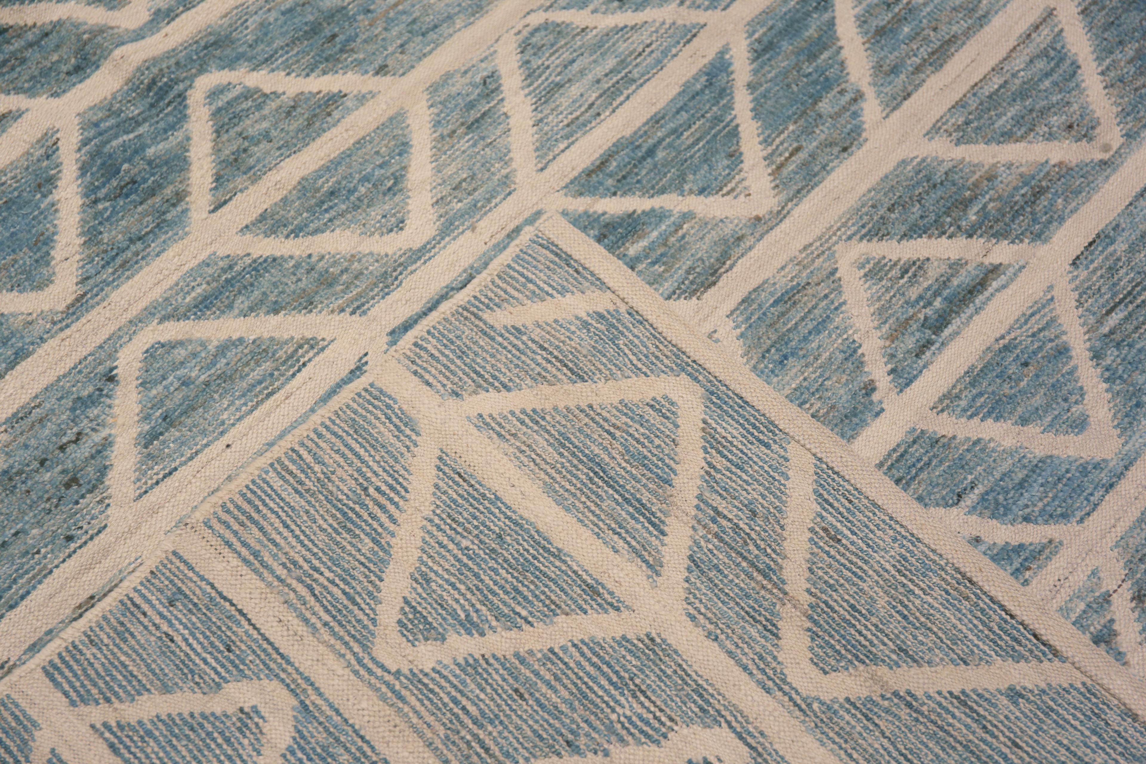 Wunderschön dekorative hellblau und weiß Farbe Allover geometrische Design überdimensioniert modernen zeitgenössischen Bereich Teppich, Herkunftsland: Zentralasien, CIRCA Datum: Modern Rug 