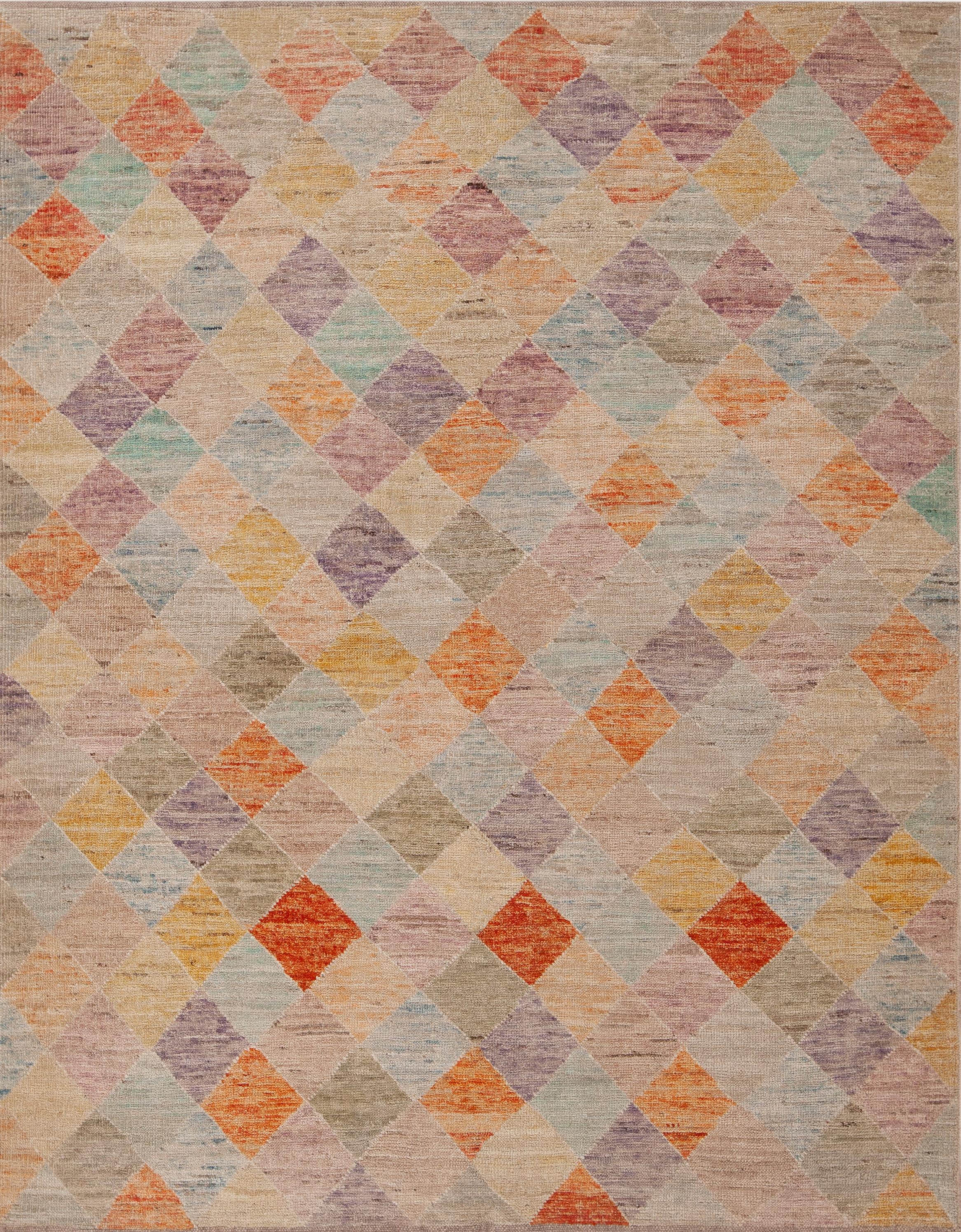 Hand-Knotted Nazmiyal Collection Geometric Diamond Design Modern Area Rug 5'1