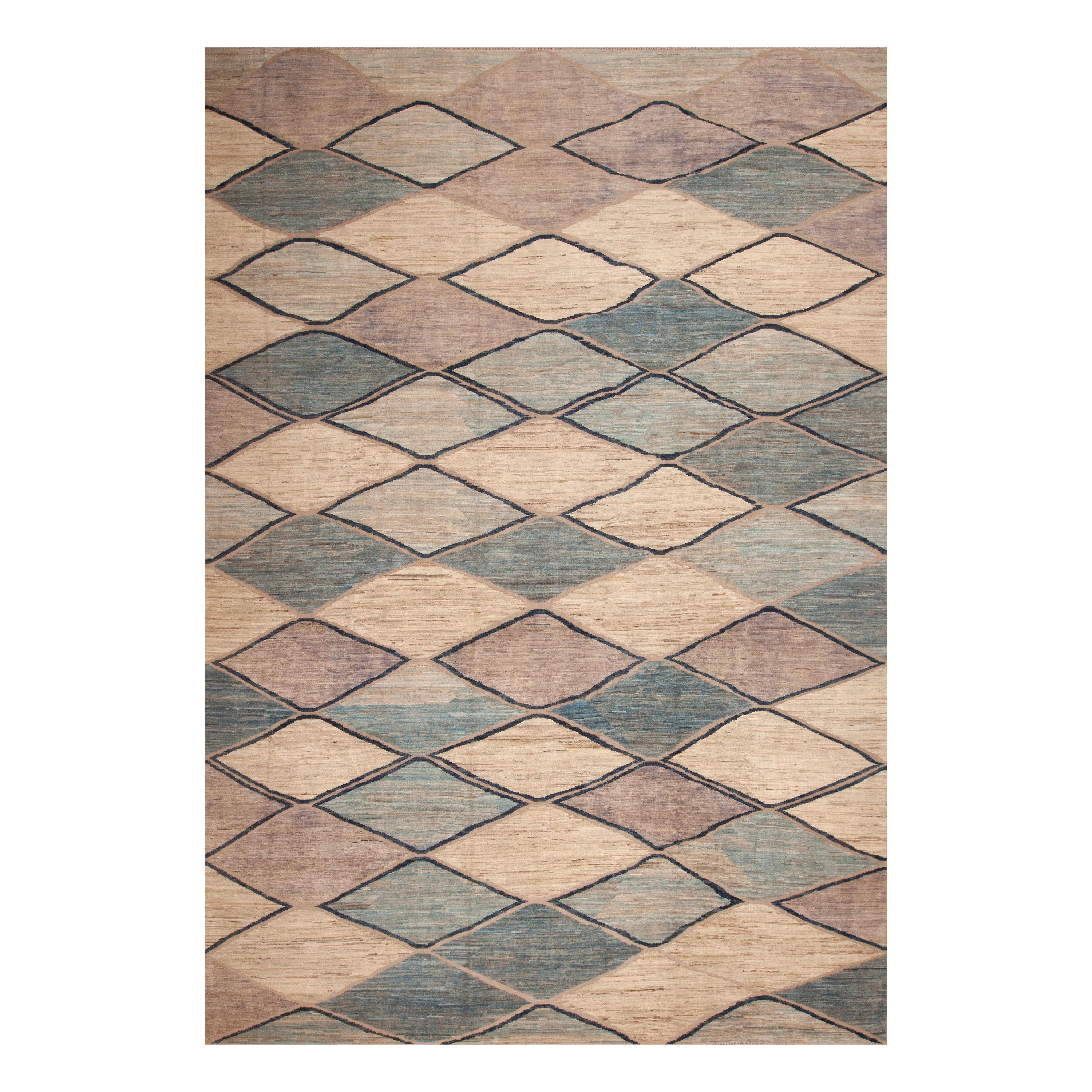 Nazmiyal Collection Geometric Diamond Grid Modern Large Size Rug 11'3" x 16' For Sale