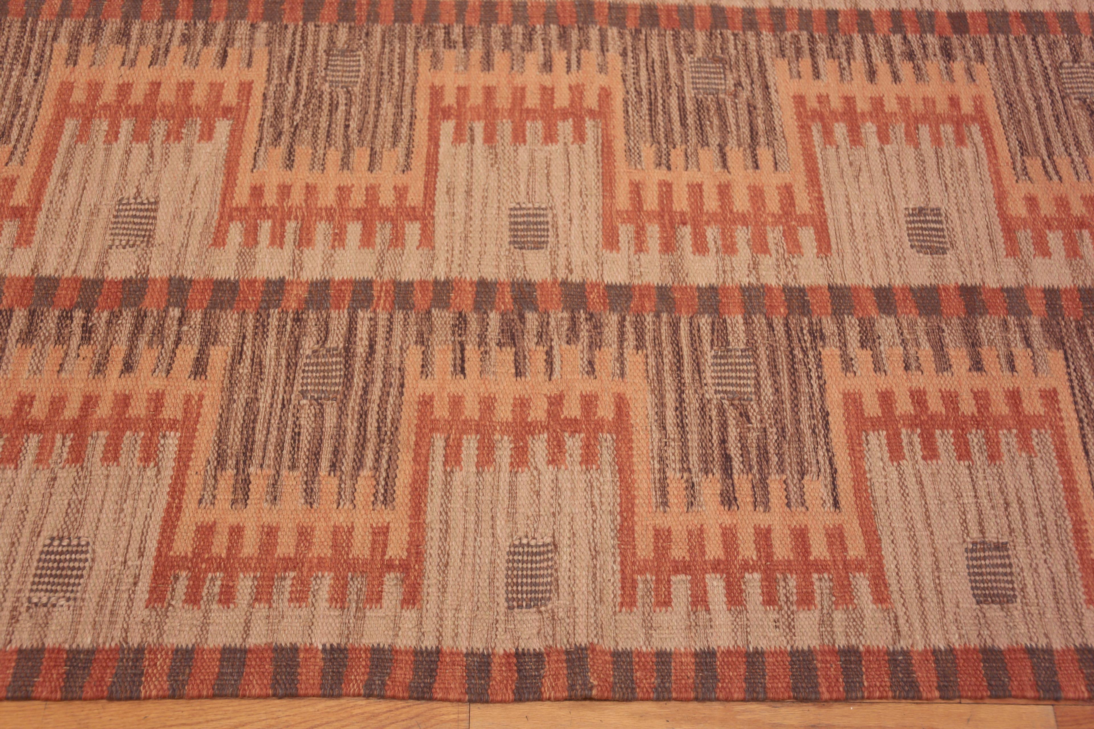 A Magnificent and Artistic Rustic Geometric Pattern Room Size Modern Swedish Design Flatwoven Kilim Rug, Country Of Origin: Central Asia, Circa Date: Modern Rug