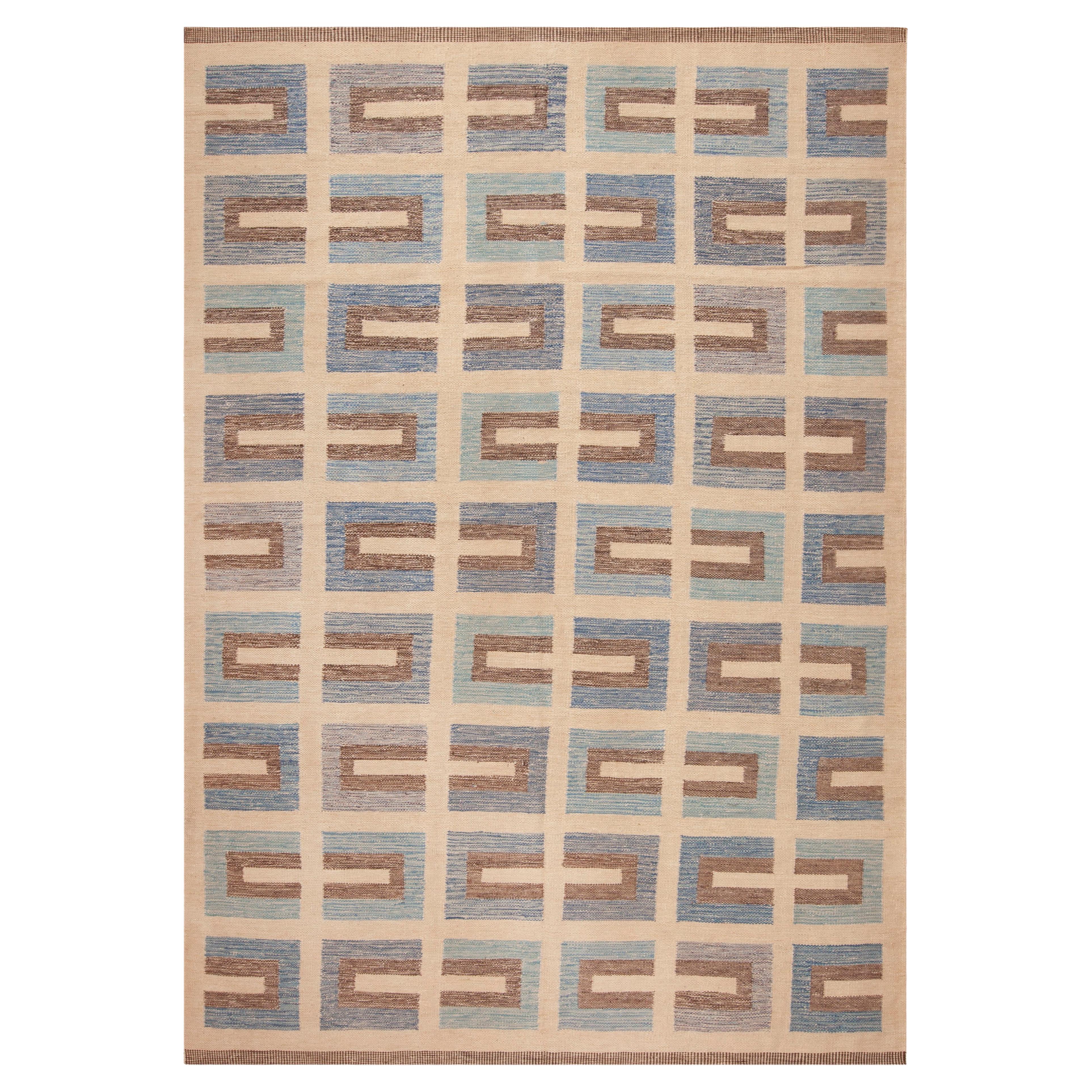 Collection Nazmiyal, tapis Kilim de style suédois moderne et géométrique 8'10" x 12'