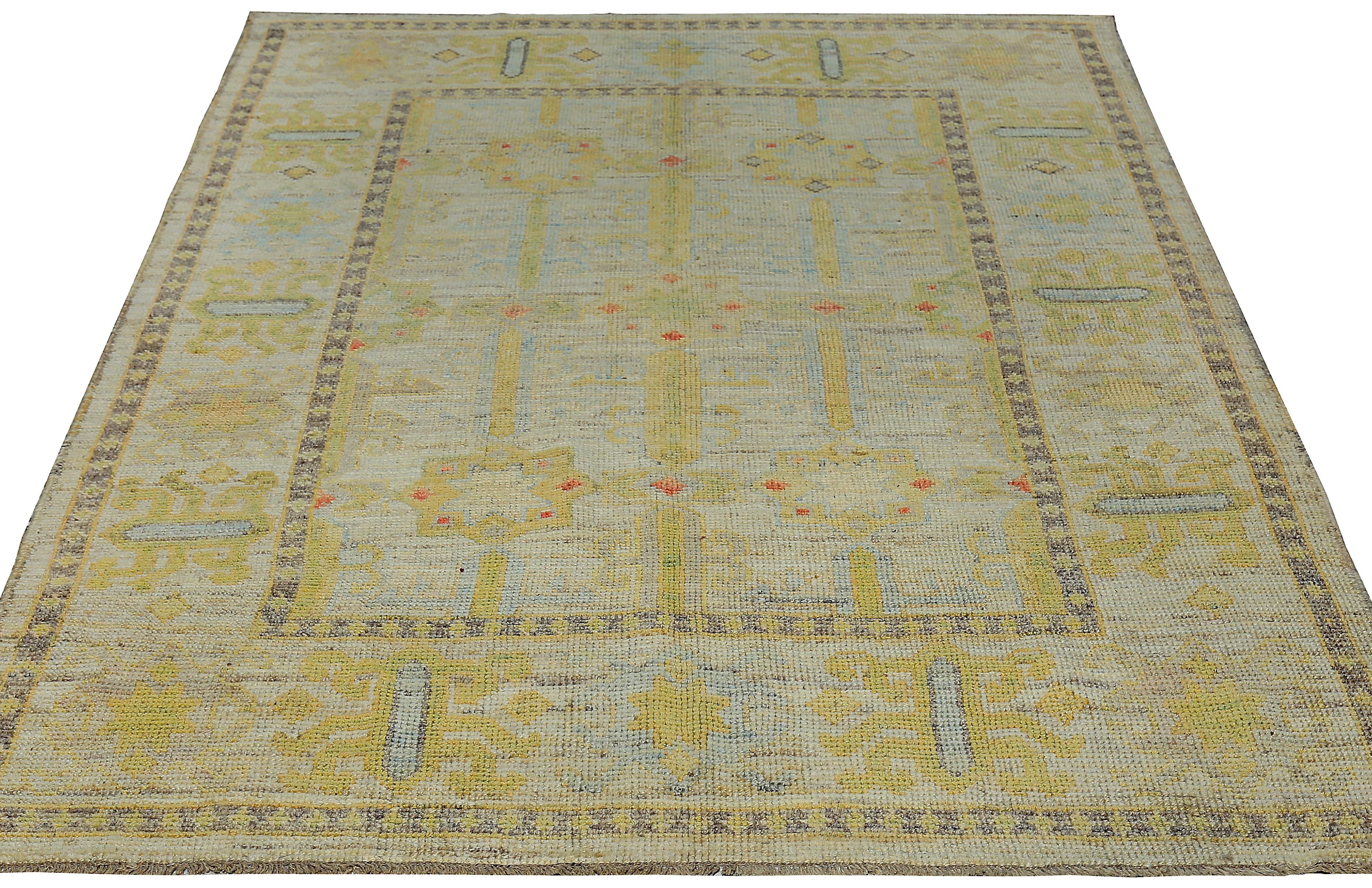 Contemporary Nazmiyal Collection Geometric Modern Turkish Oushak Rug 5 ft 2 in x 6 ft 8 in