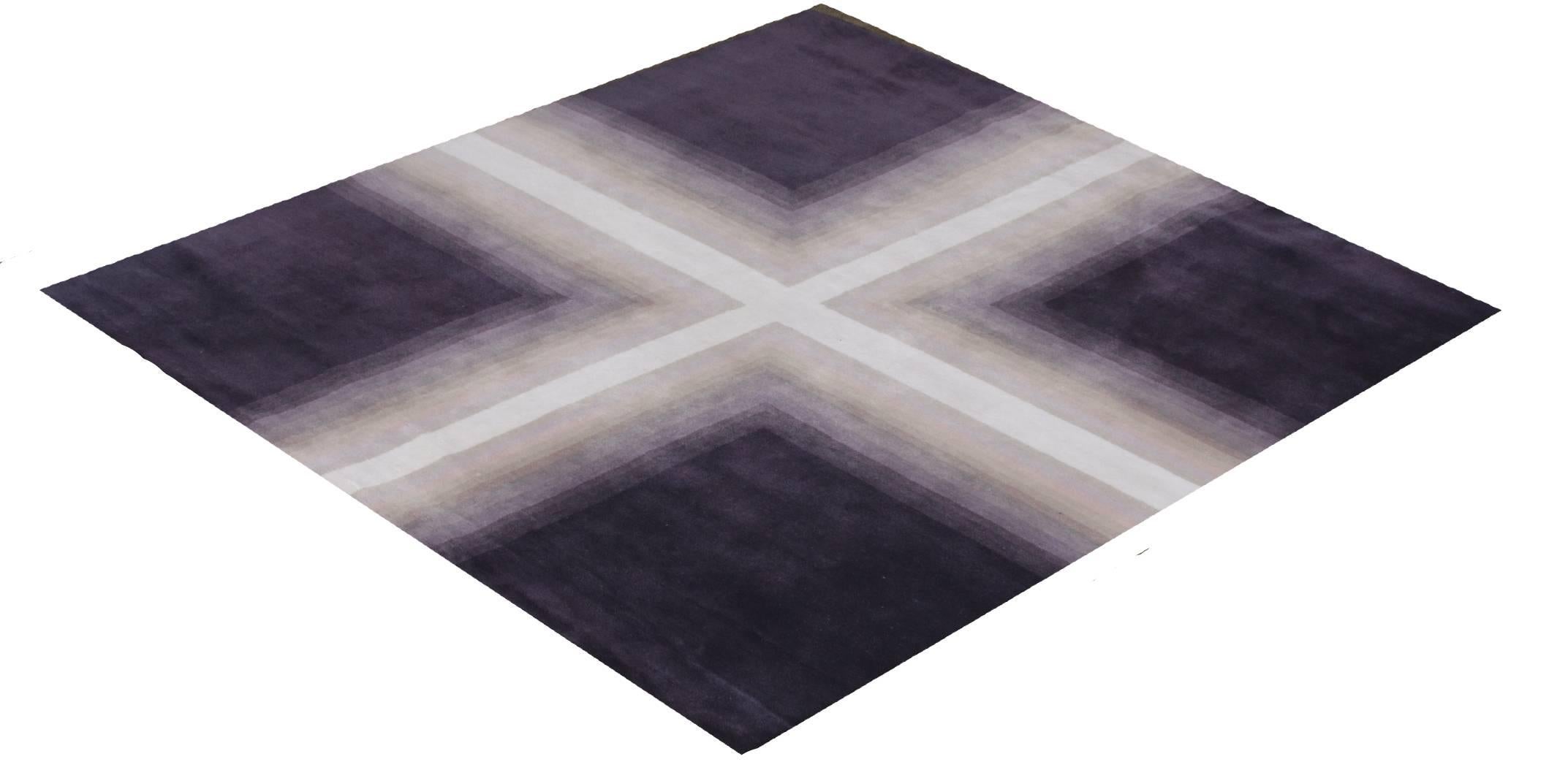 Gorgeous Geometric Purple Mid Century Modern Rug. Country of Origin: India/ Circa Date: Modern - Size: 6 ft x 6 ft 1 in (1.82 m x 1.85m)
  