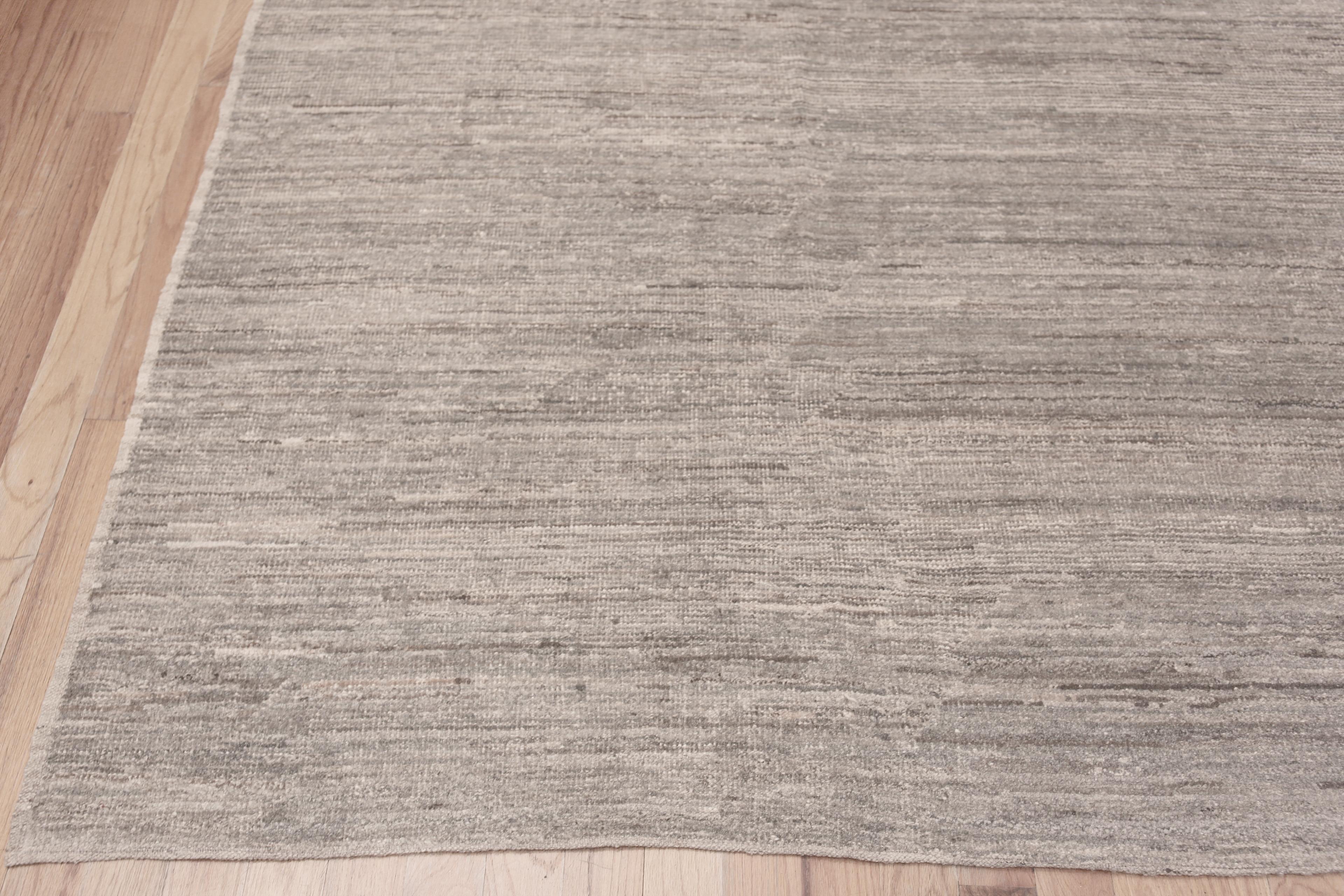 Hand-Knotted Nazmiyal Collection Gray Cream Minimalist Decorative Modern Rug 12'5