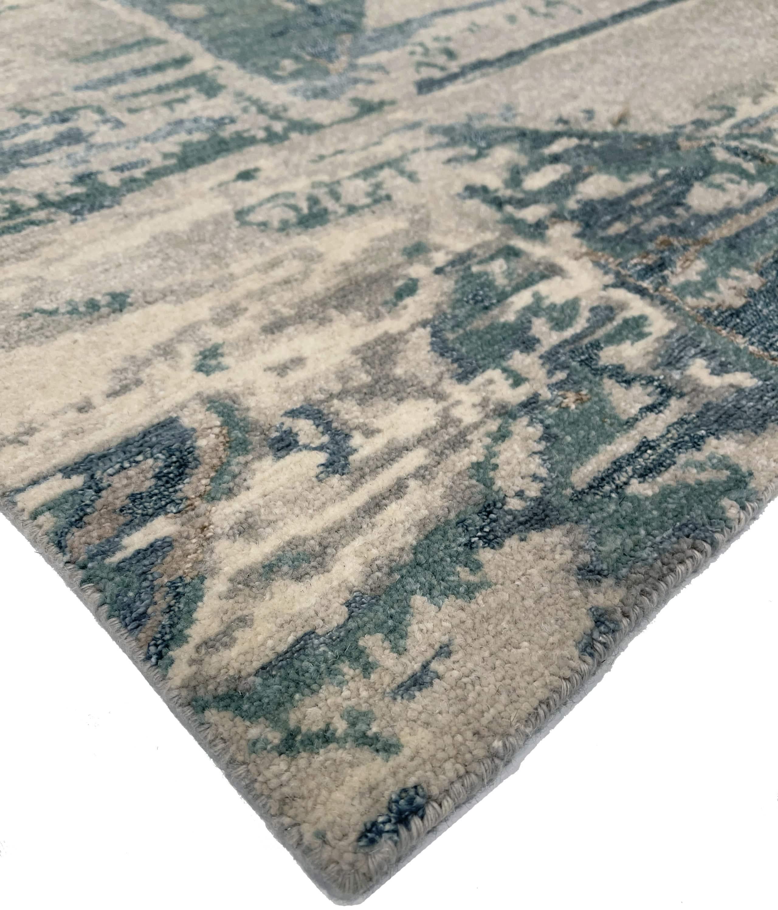 Nepalese Nazmiyal Collection Green Modern Boutique Rug. Size: 12 ft x 15 ft