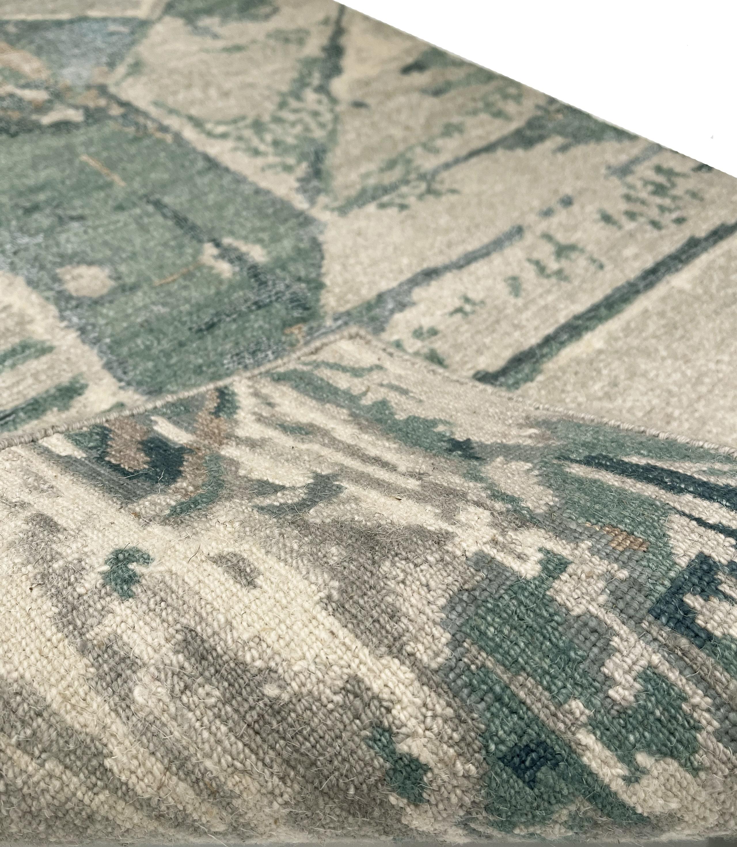 Hand-Knotted Nazmiyal Collection Green Modern Boutique Rug. Size: 12 ft x 15 ft