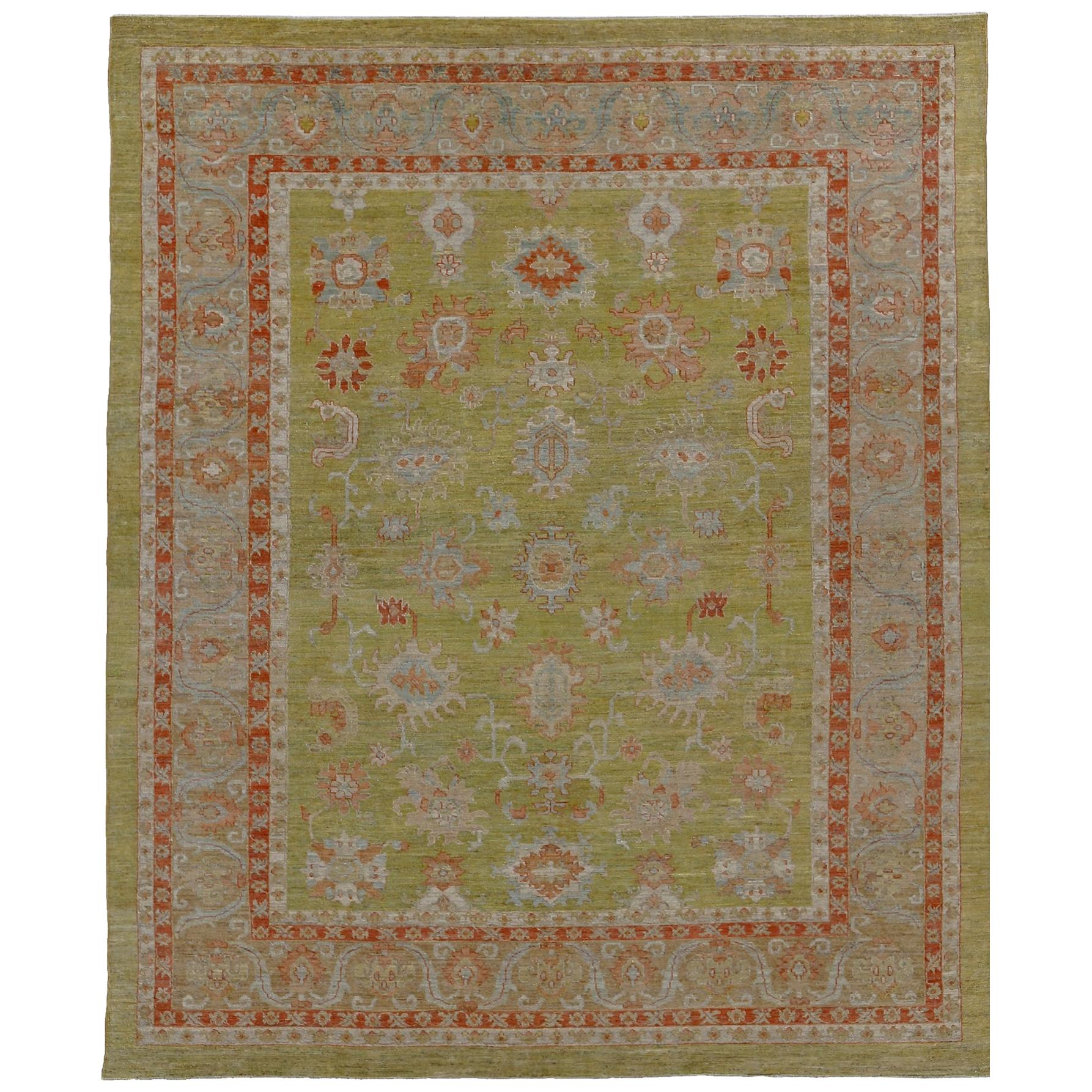 Nazmiyal Collection Green Modern Turkish Oushak Area Rug 11 ft 5 in x 14 ft