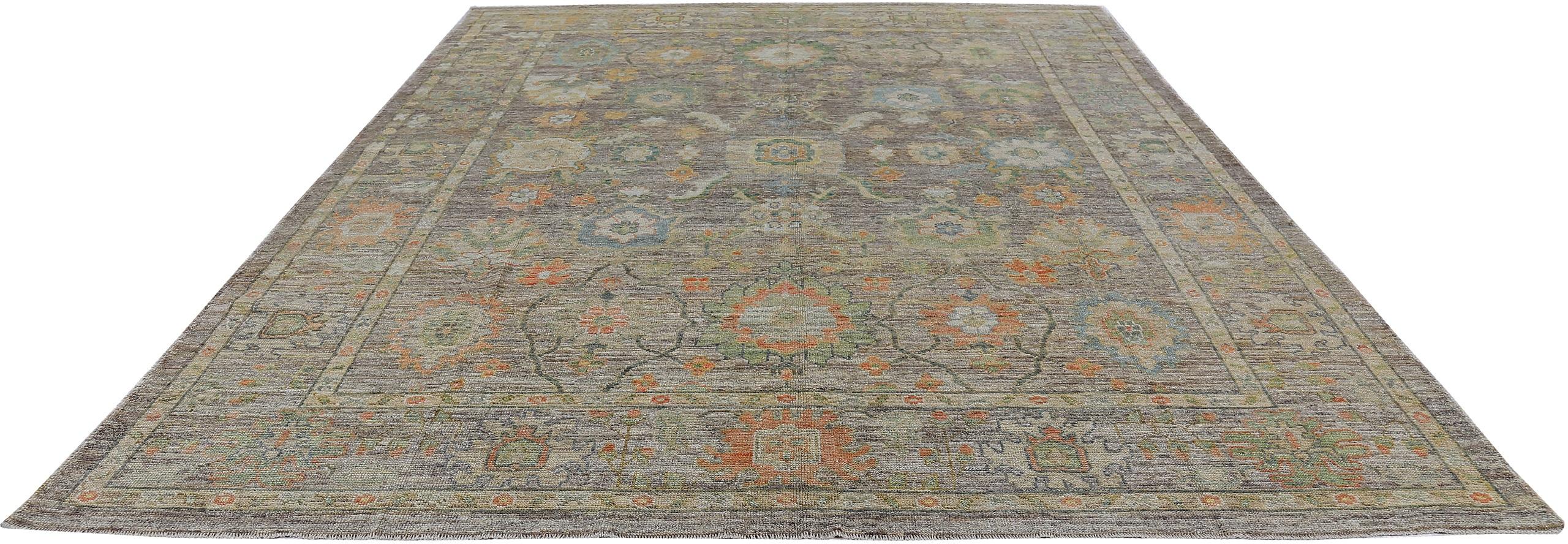 Hand-Knotted Nazmiyal Collection Green Modern Turkish Oushak Rug 10 ft 7 in x 13 ft 5 in