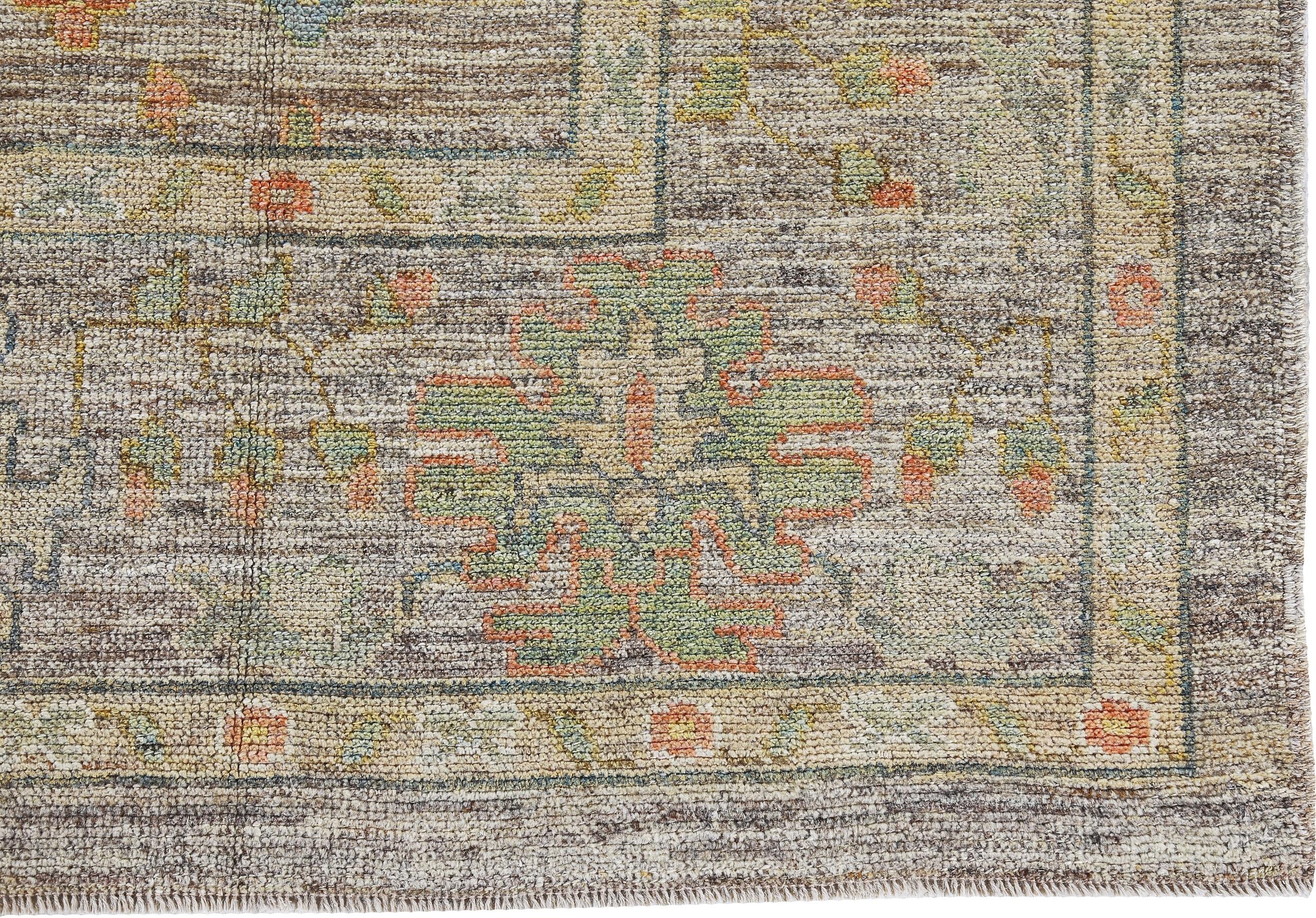 Wool Nazmiyal Collection Green Modern Turkish Oushak Rug 10 ft 7 in x 13 ft 5 in