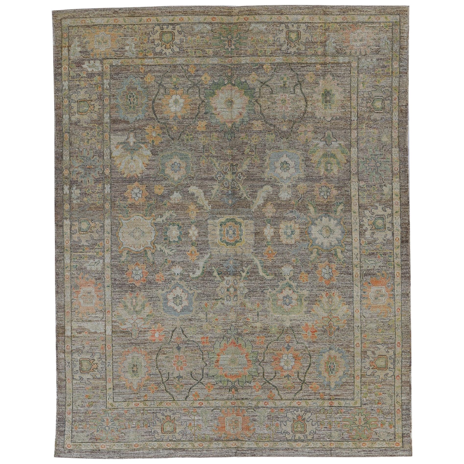 Nazmiyal Collection Green Modern Turkish Oushak Rug 10 ft 7 in x 13 ft 5 in