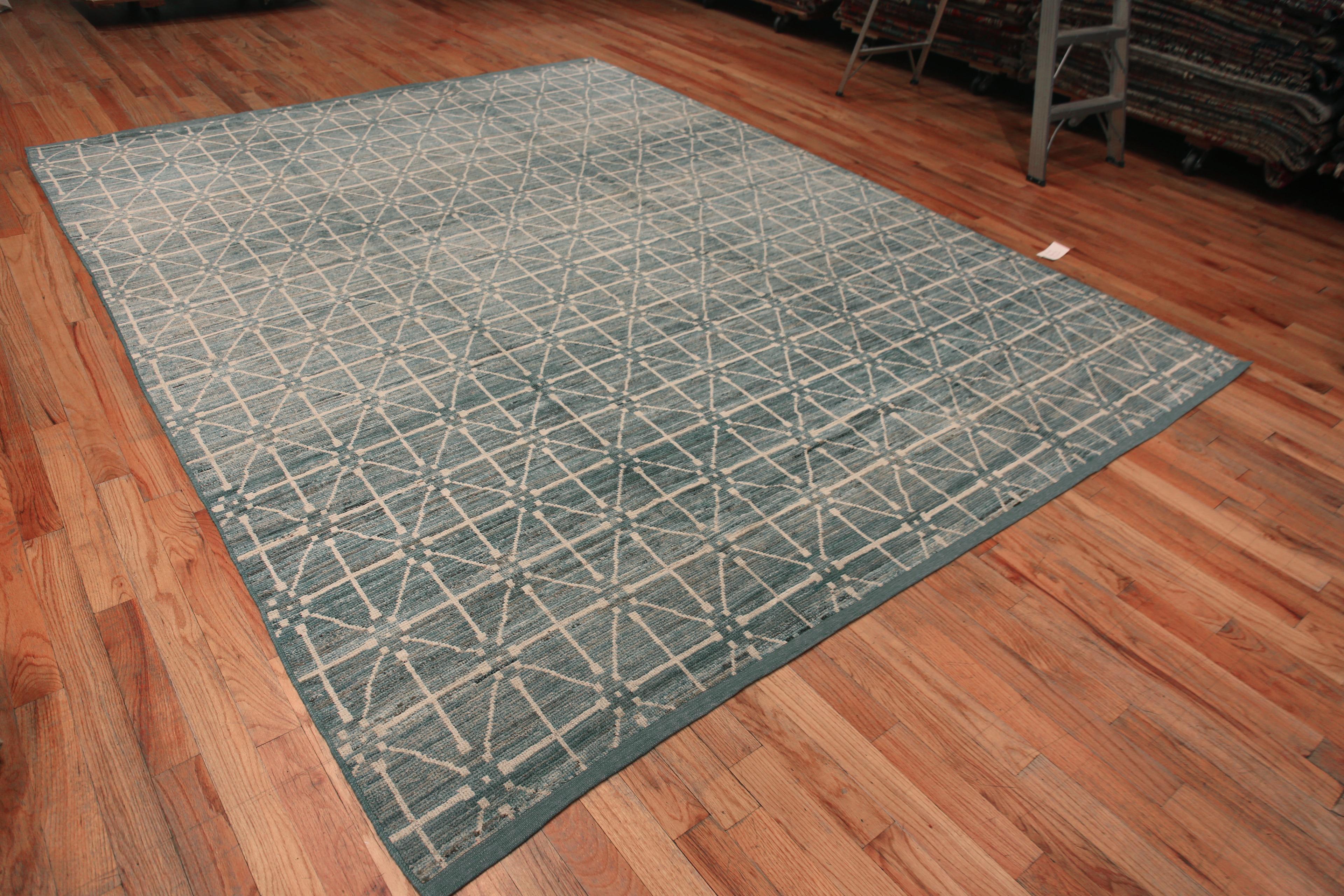 Magnificent Grey Blue Color Allover Geometric Design Room Size Modern Area Rug, Country Of Origin: Central Asia, Circa Date: Modern Rug 