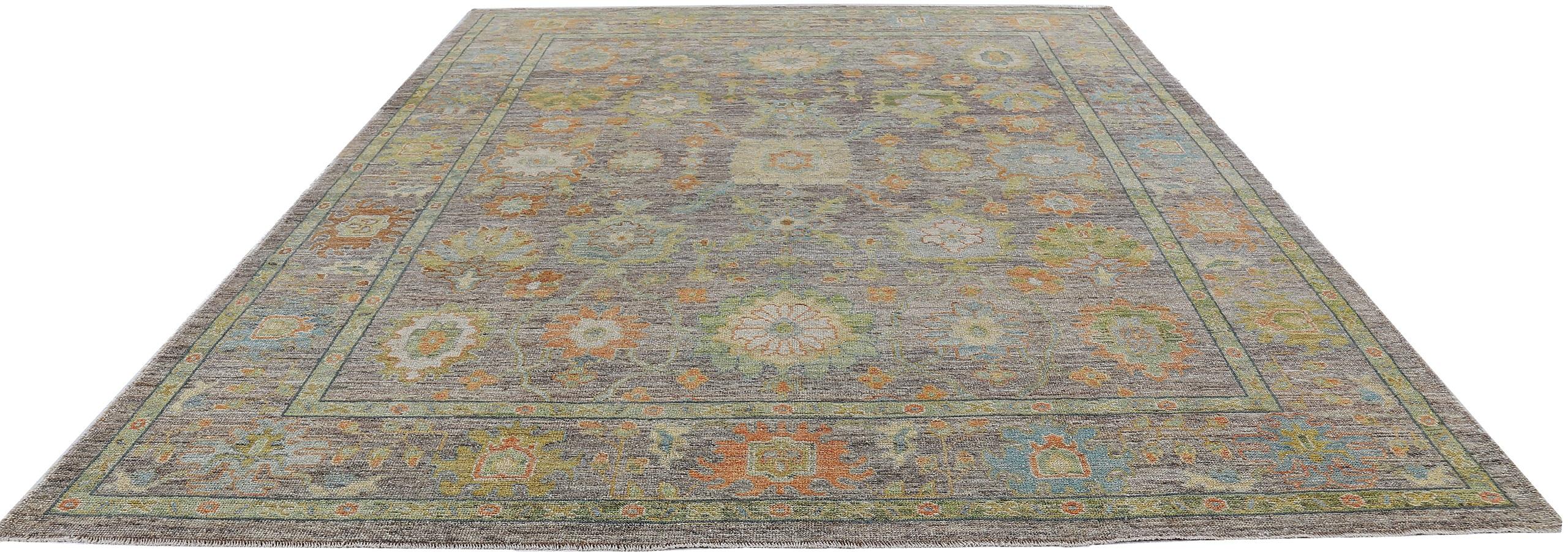 Hand-Knotted Nazmiyal Collection Grey Modern Turkish Oushak Rug 10 ft 8 in x 13 ft 6 in 