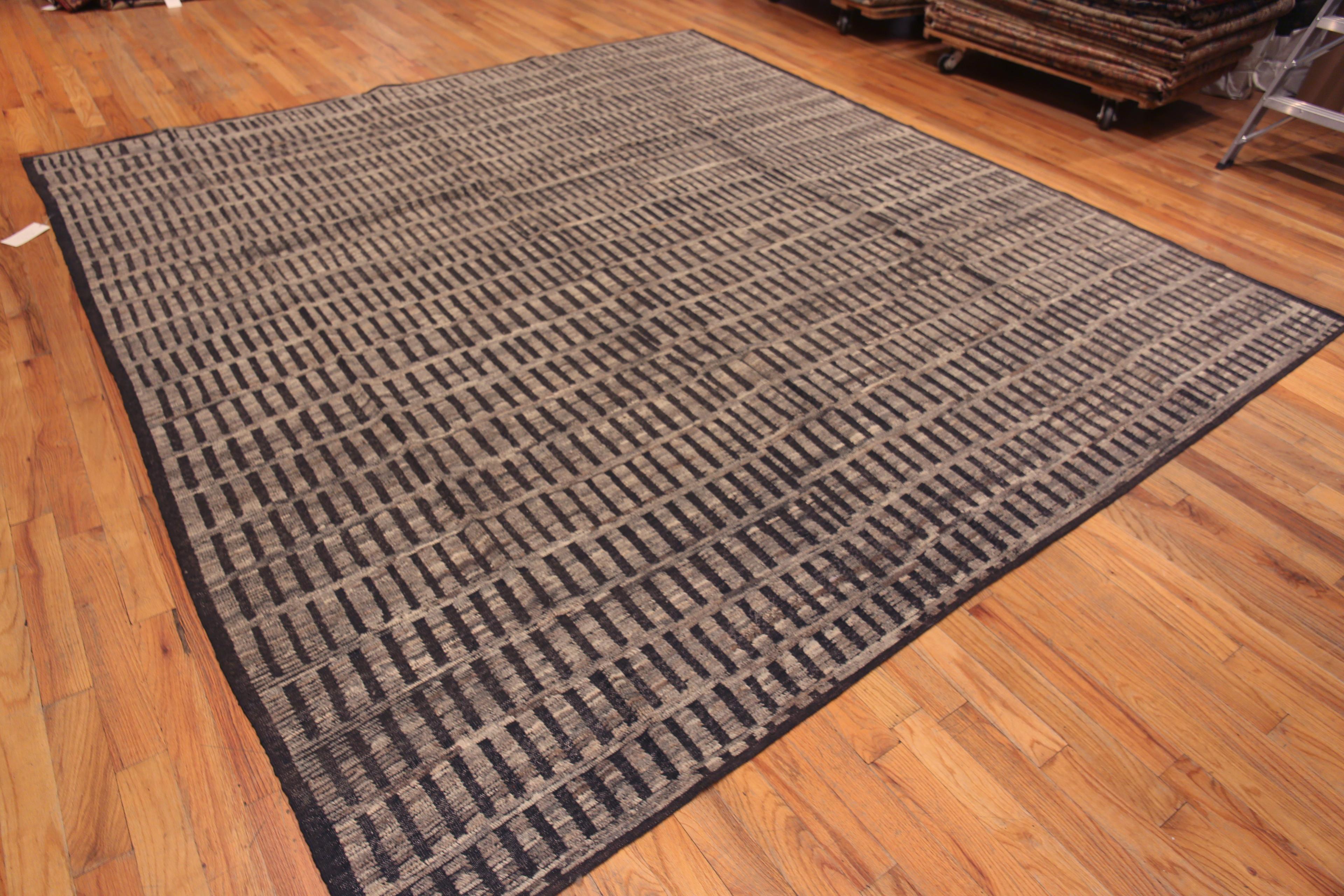 Luxurious Square Shape Grey Neutral Geometric Tribal Modern Area Rug, Country of origin: Central Asia, Circa date: Modern Rugs