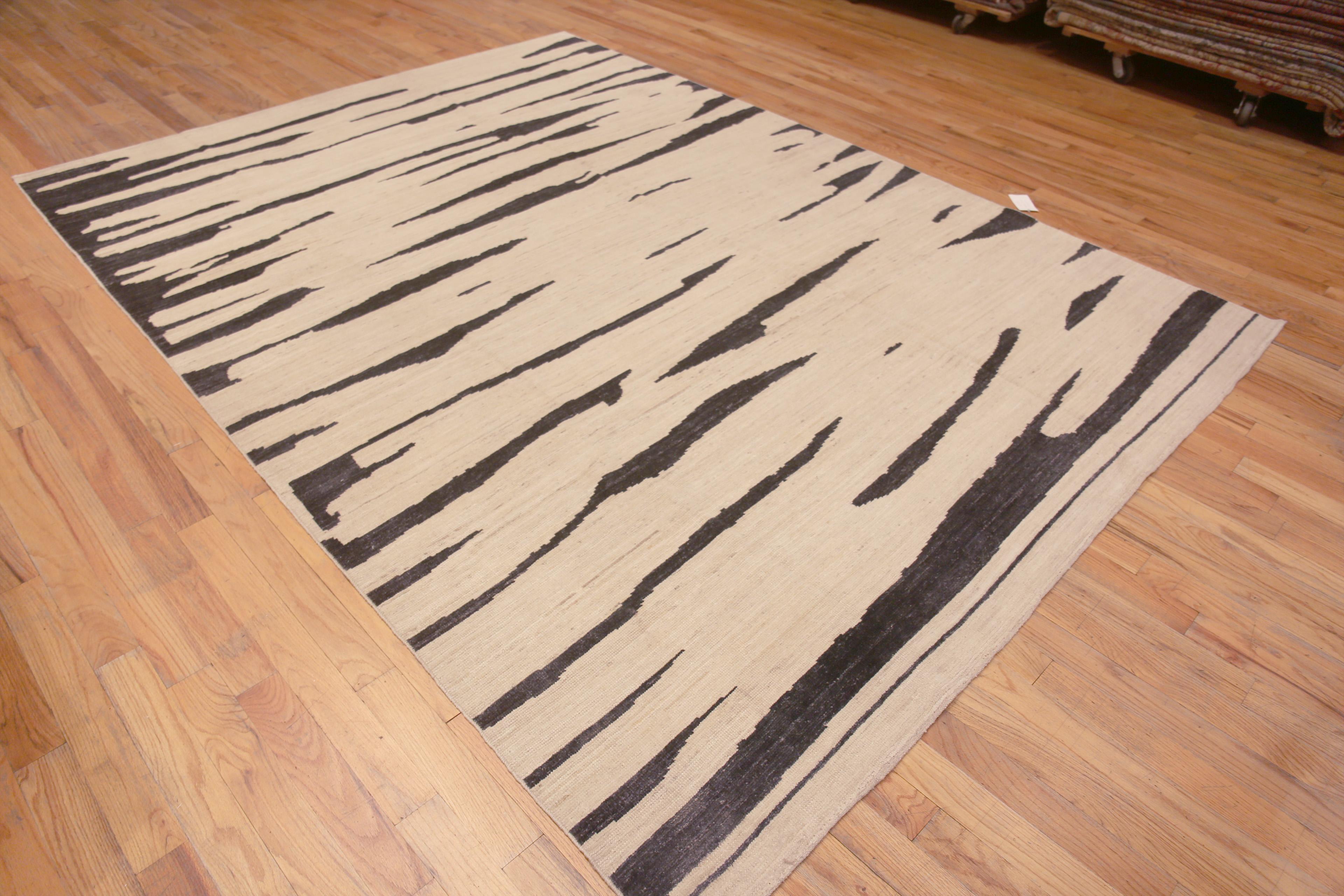 Phenomenal Handmade Cream Charcoal Brown Wool Modern Abstract Area Rug, Country of origin: Central Asia, Circa date: Modern Rugs