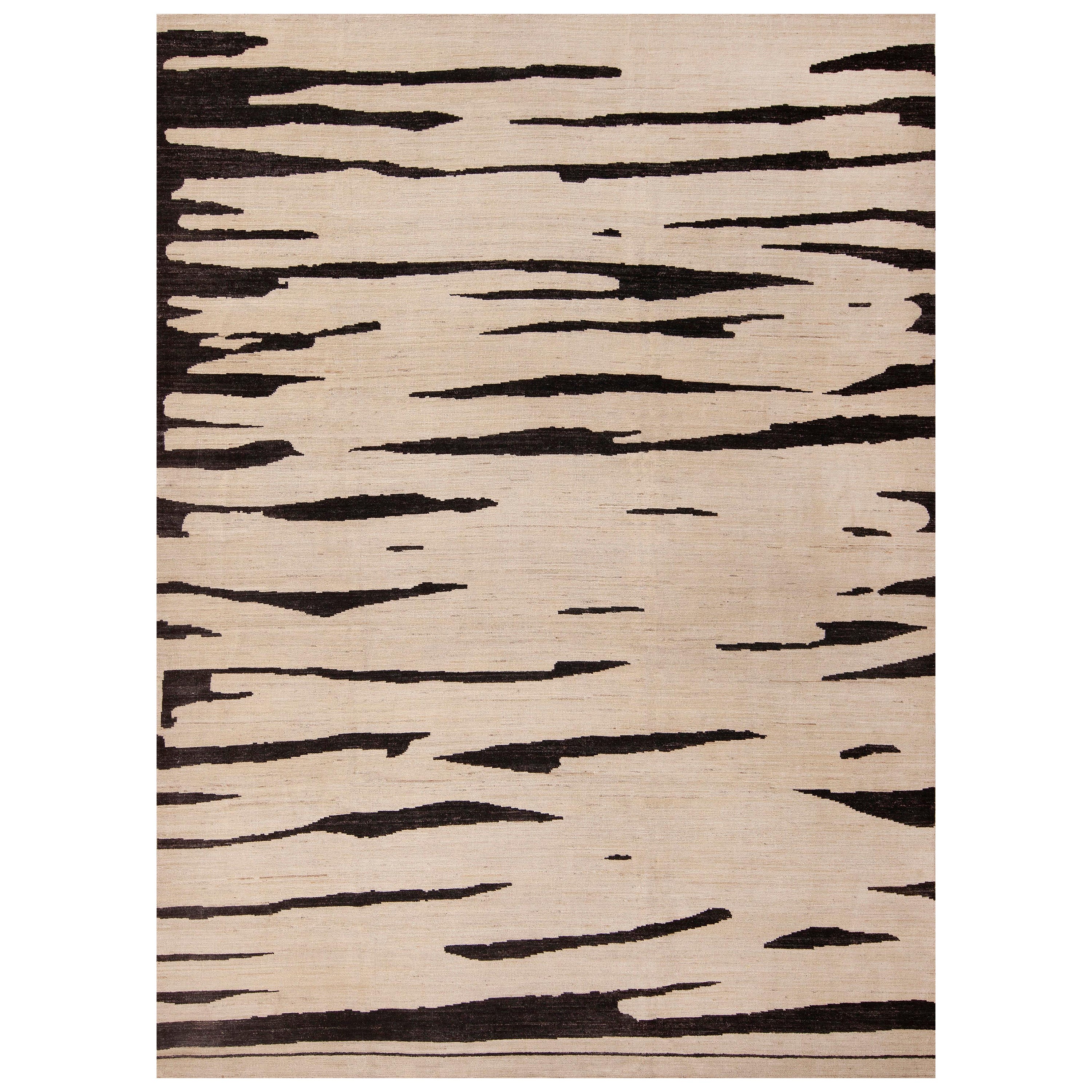 Nazmiyal Collection Handmade Cream Brown Wool Modern Abstract Rug 8'4" x 11'2" For Sale