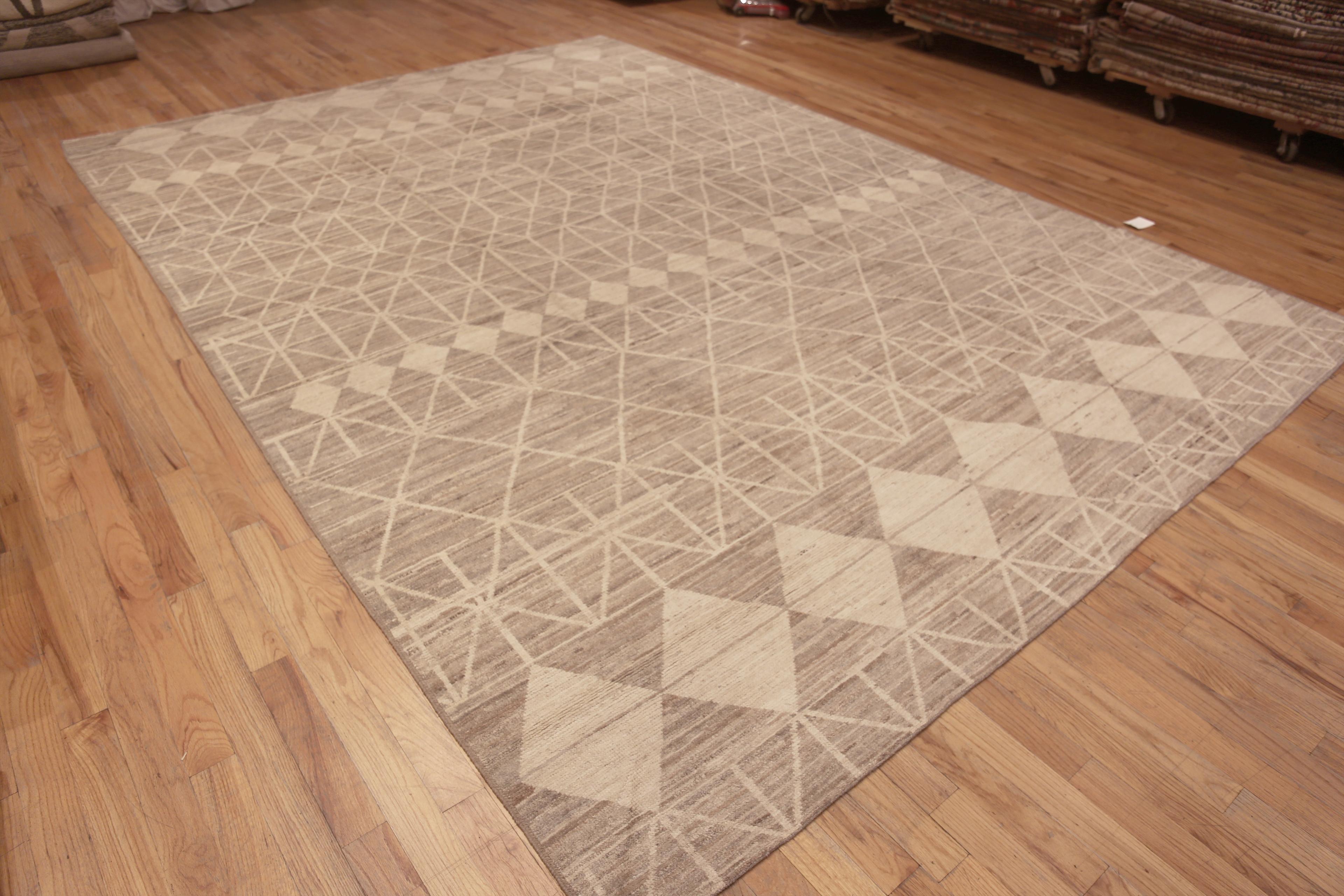 Beautifully Artistic Contemporary Handmade Tribal Geometric Neutral Color Modern Room Size Rug, Country of Origin: Central Asia, Circa Date: Modern Rug 