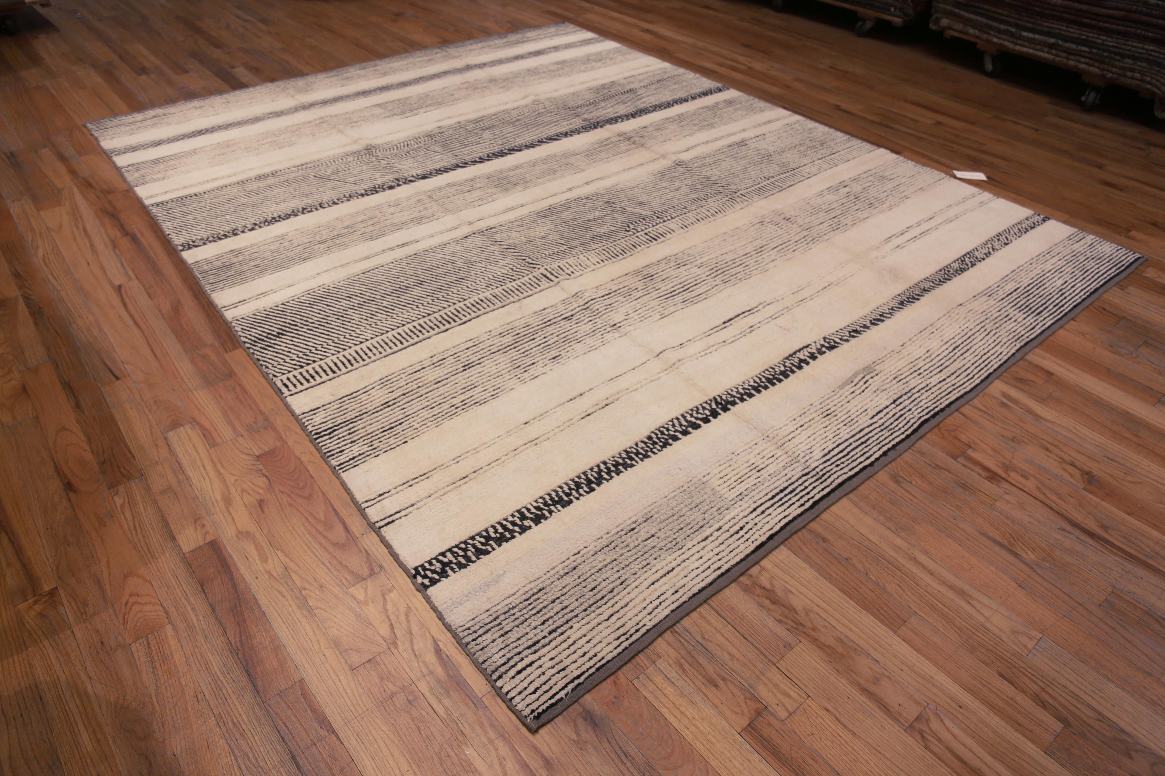 Trendy Cream And Black Handmade Wool Pile Abstract Contemporary Modern Area Rug, Country of origin: Central Asia, Circa date: Modern Rugs
