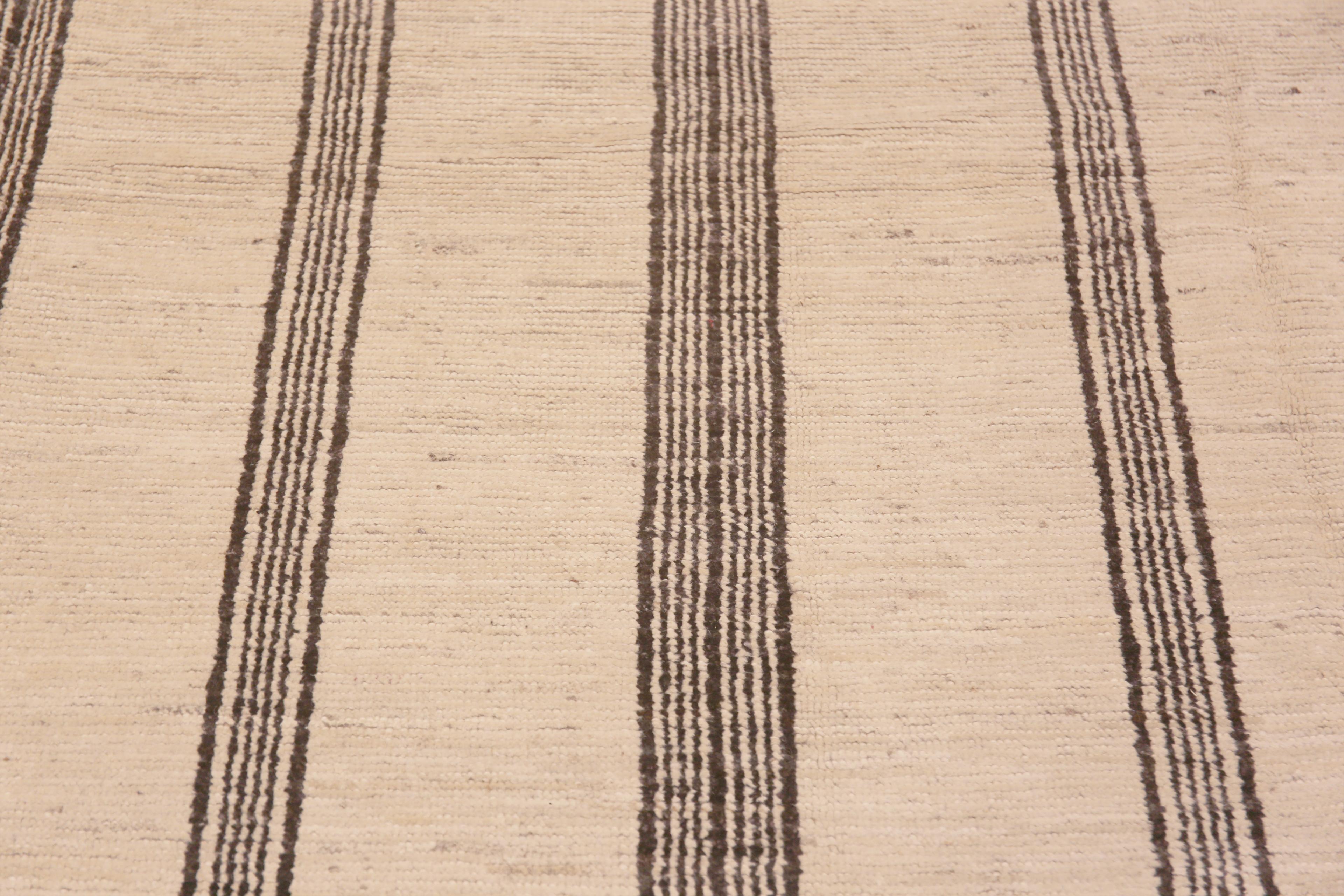 Hand-Knotted Nazmiyal Collection Handmade Wool Pile Modern Stripped Room Size Rug 9'1