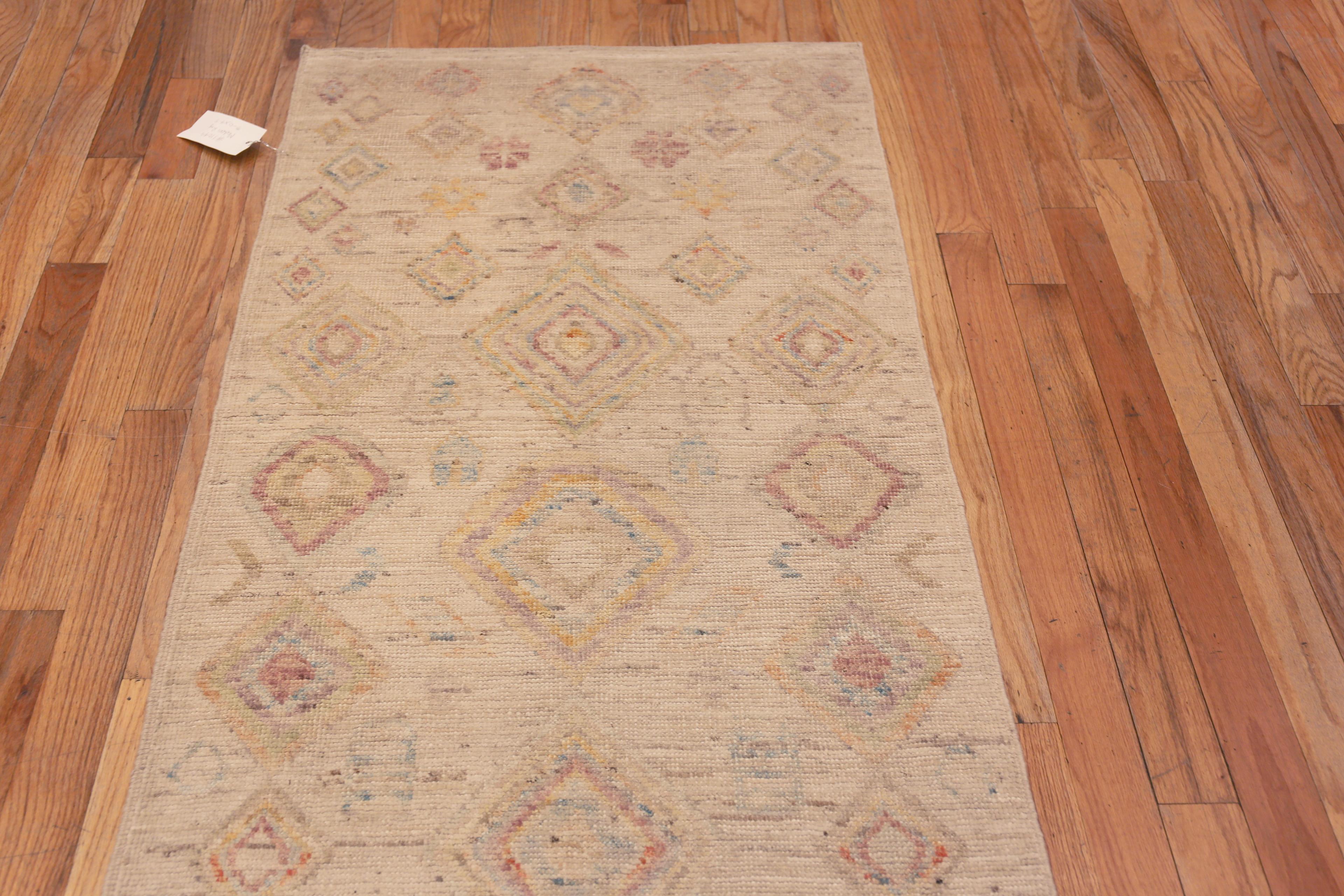 Central Asian Nazmiyal Collection Ivory and Rustic Tribal Pattern Modern Runner Rug 3' x 9'9