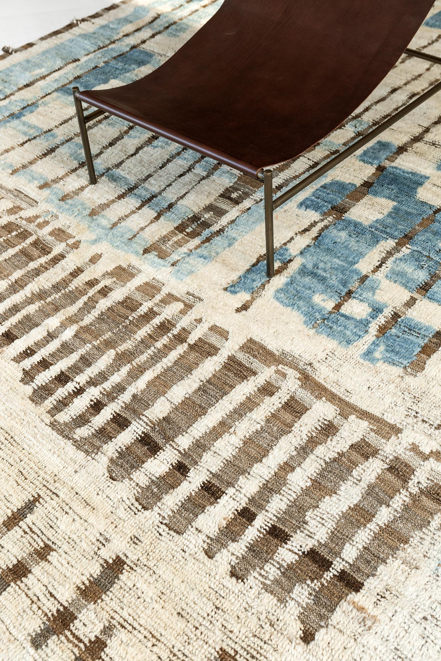 Hand-Knotted Nazmiyal Collection  Ivory Blue Modern Distressed Rug 8 ft 9 in x 12 ft