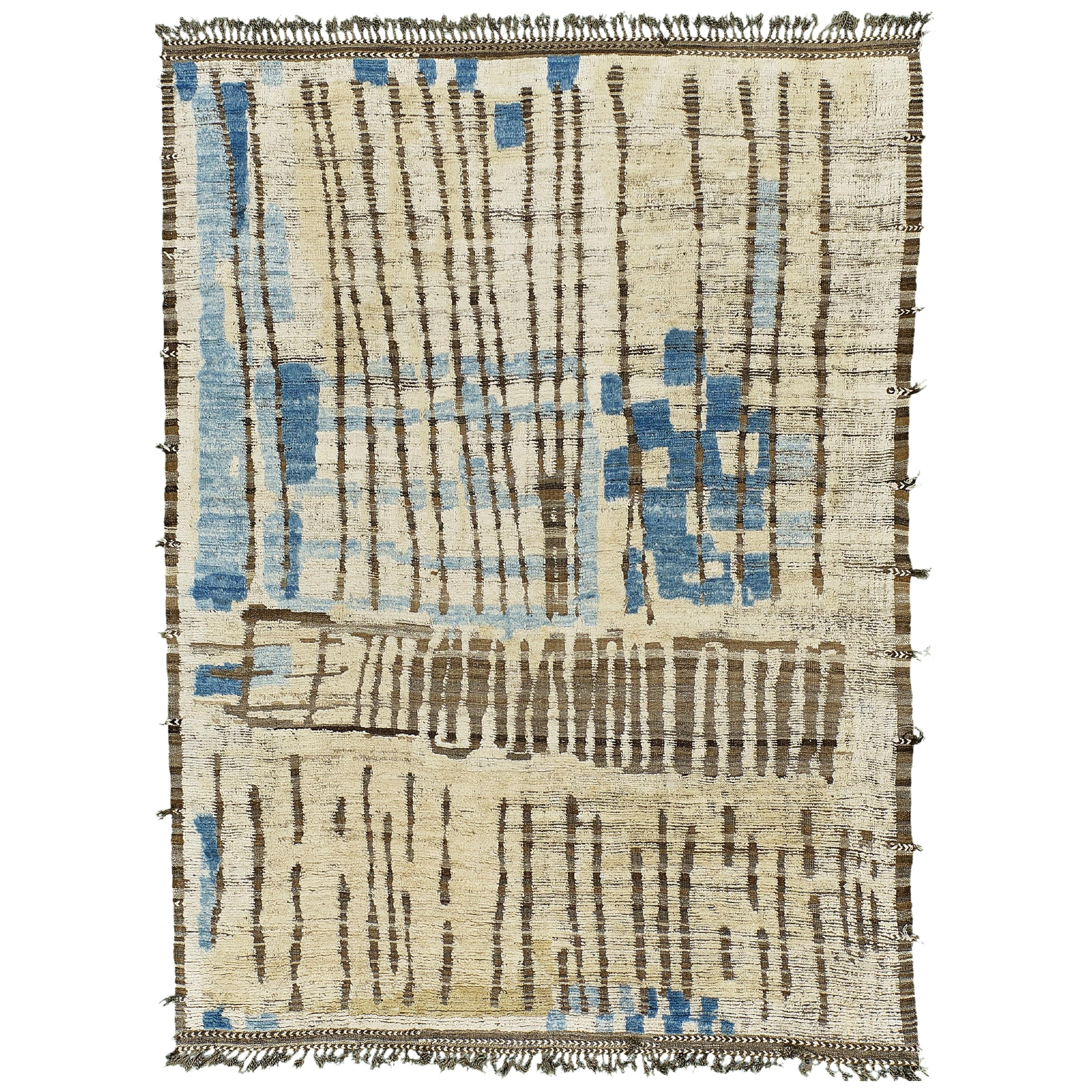 Nazmiyal Collection  Ivory Blue Modern Distressed Rug 8 ft 9 in x 12 ft