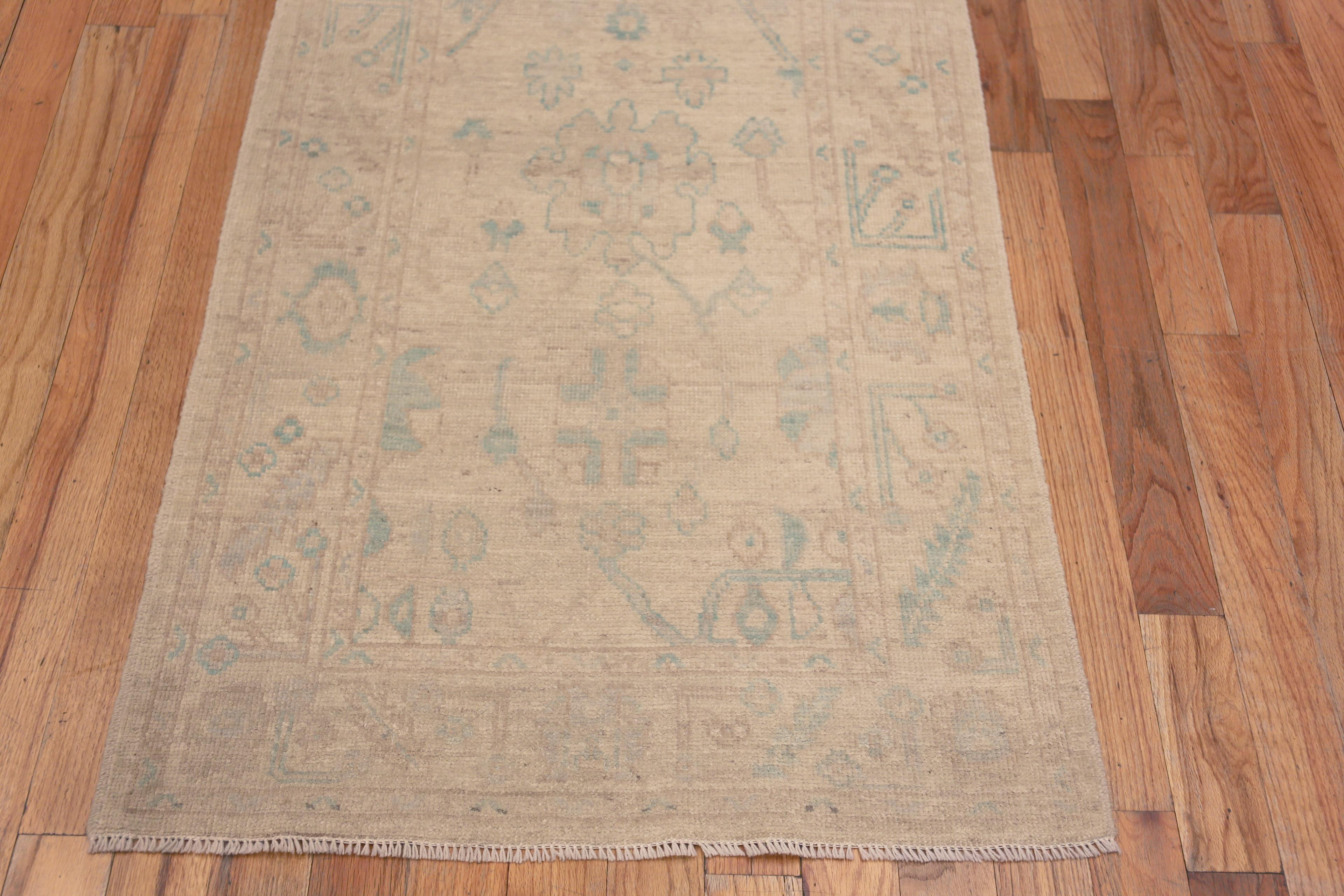 Tribal Nazmiyal Collection Ivory Color Modern Turkish Oushak Design Runner Rug 3' x 8' For Sale