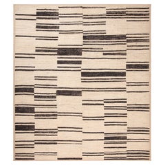 Nazmiyal Collection Ivory Modern Distressed Rug. 12 ft 7 in x 14 ft 2 in