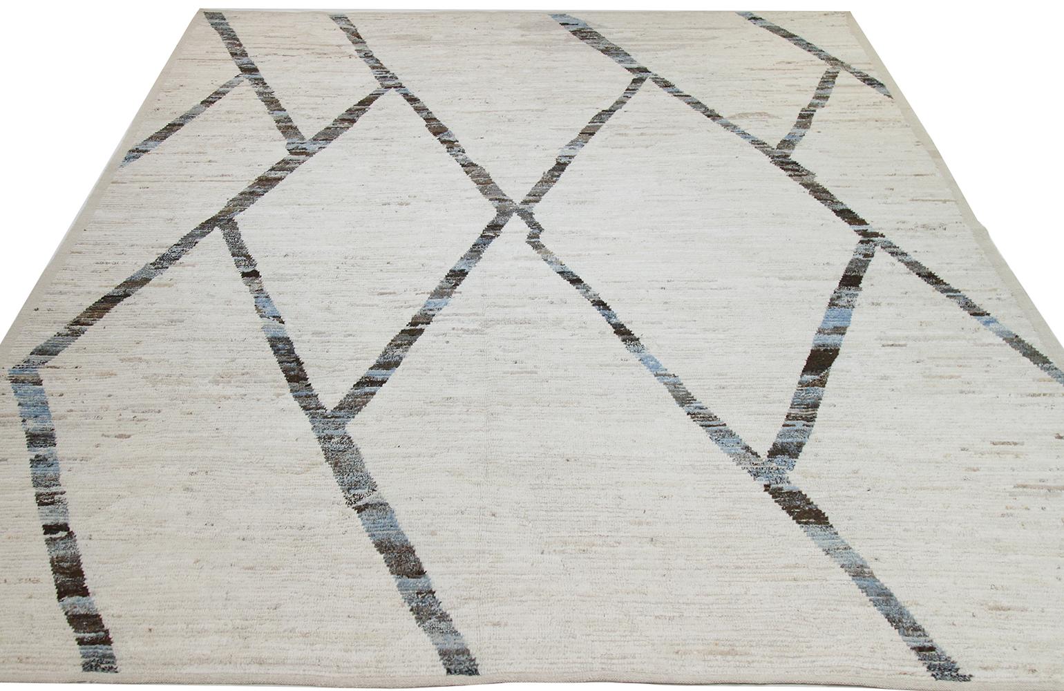 Contemporary Nazmiyal Collection Ivory Modern Moroccan Style Rug 10 ft 2 in x 13 ft 6 in