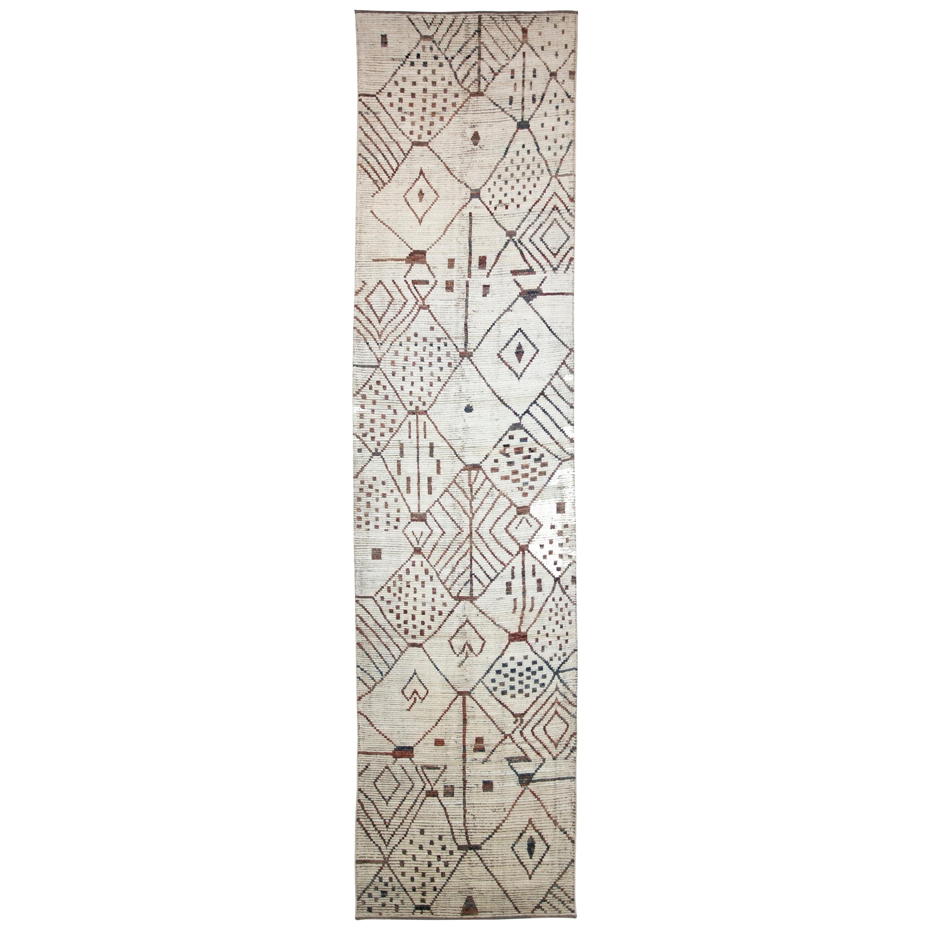 Nazmiyal Collection Ivory Modern Moroccan Style Runner Rug 3 ft 9 in x 16 ft