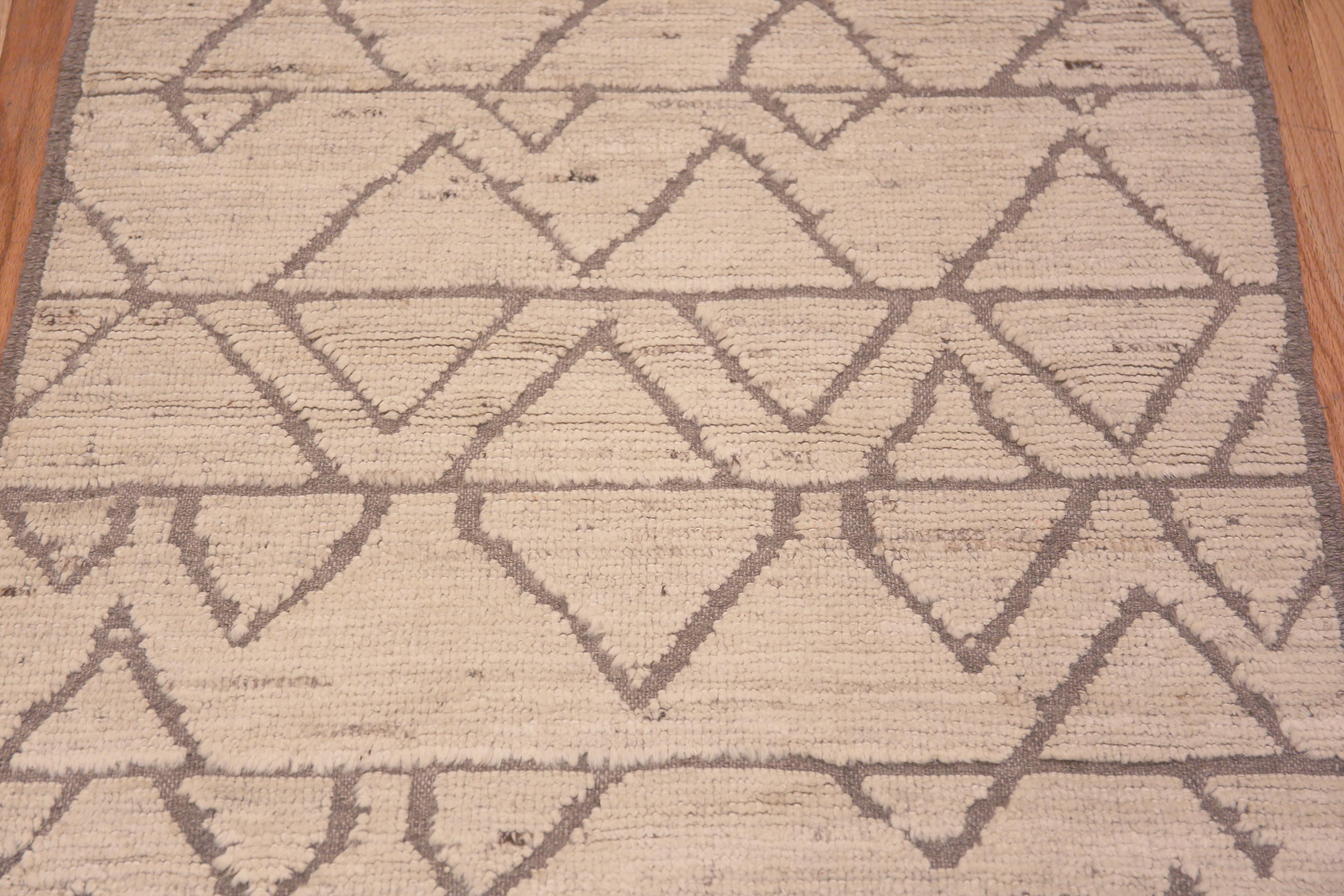 Central Asian Nazmiyal Collection Ivory Neutral Geometric Tribal Modern Runner Rug 3' x 9'6