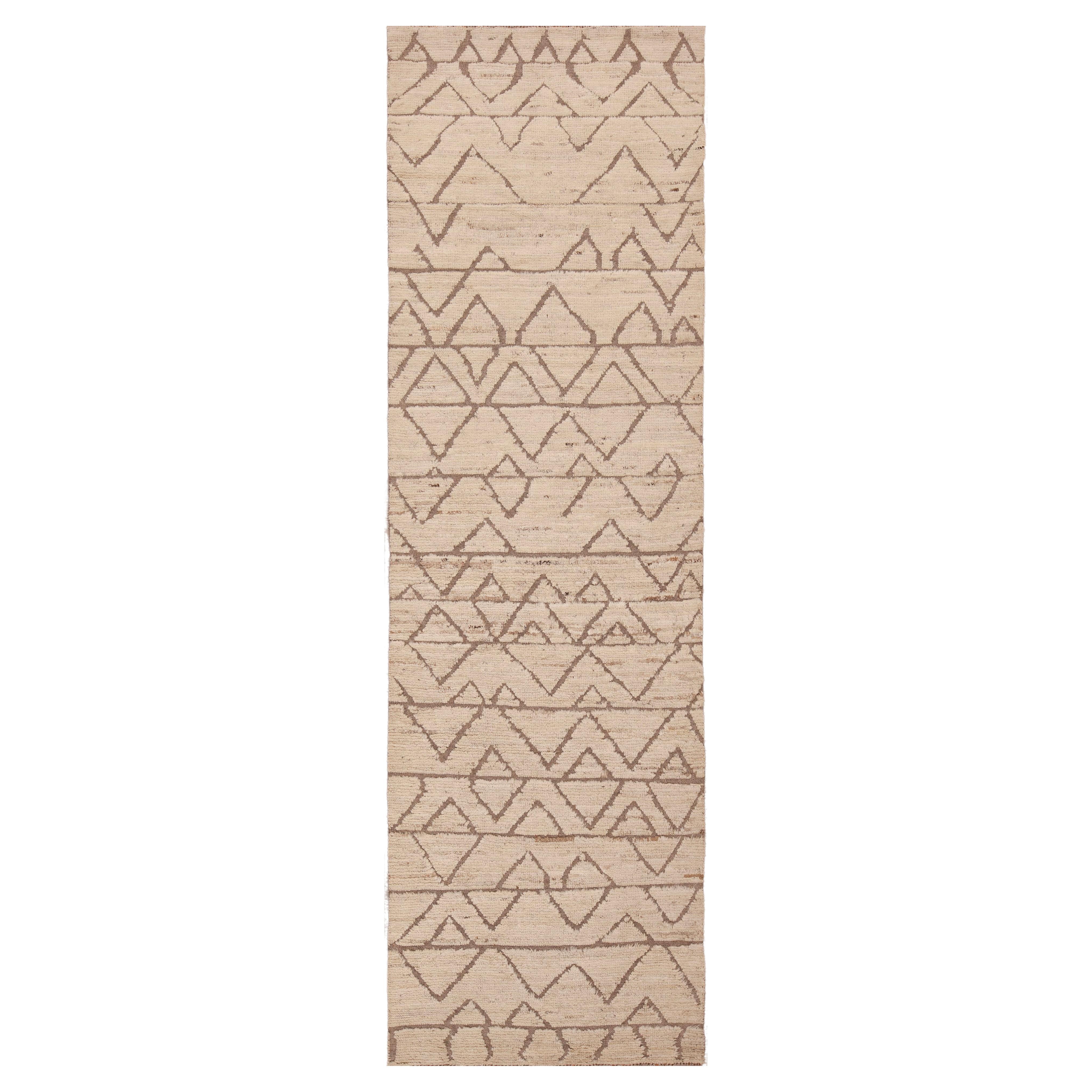 Nazmiyal Collection Ivory Neutral Geometric Tribal Modern Runner Rug 3' x 9'6" For Sale