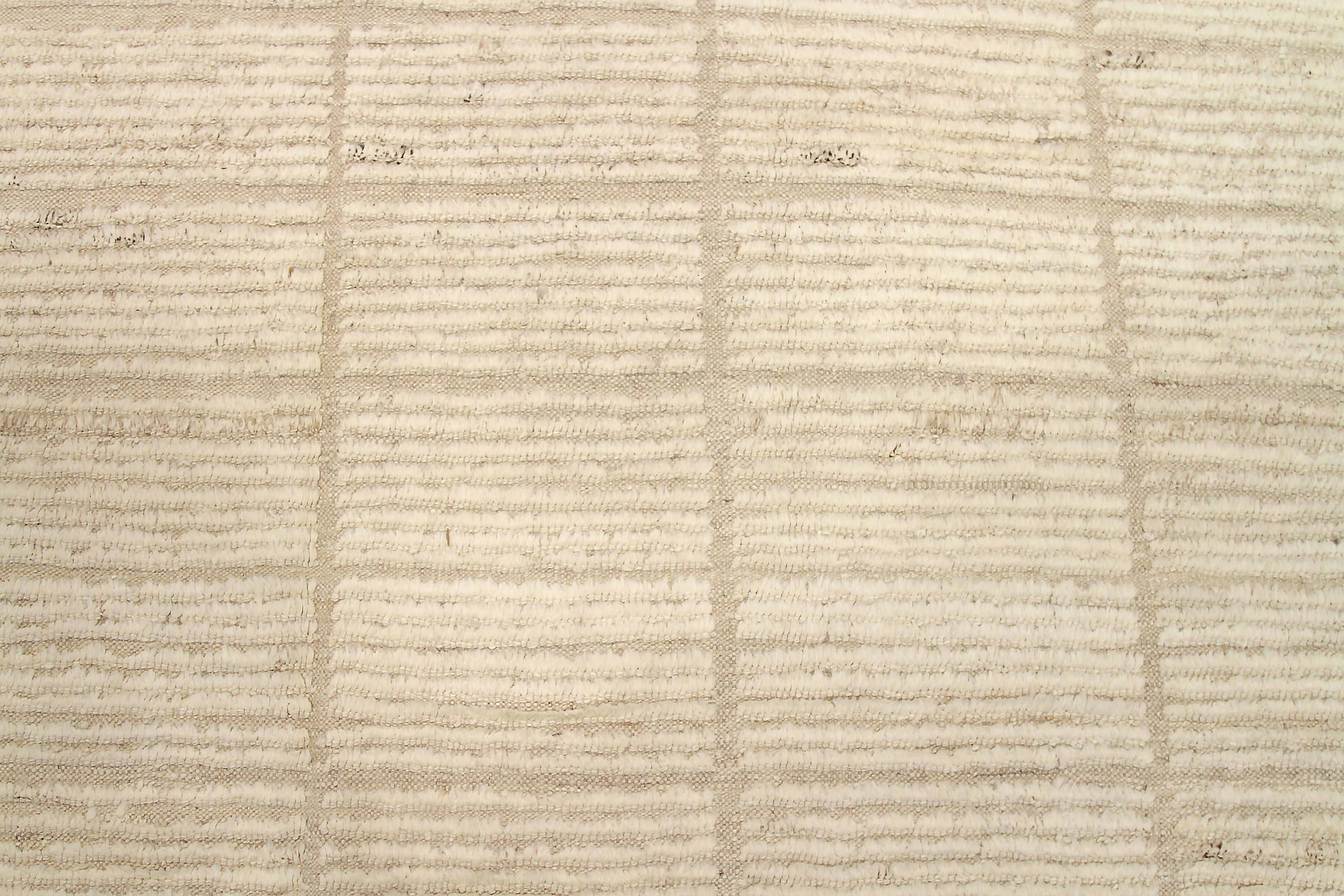 Hand-Knotted Nazmiyal Collection Ivory Textured Modern Distressed Rug 9 ft 2 in x 11 ft 10 in