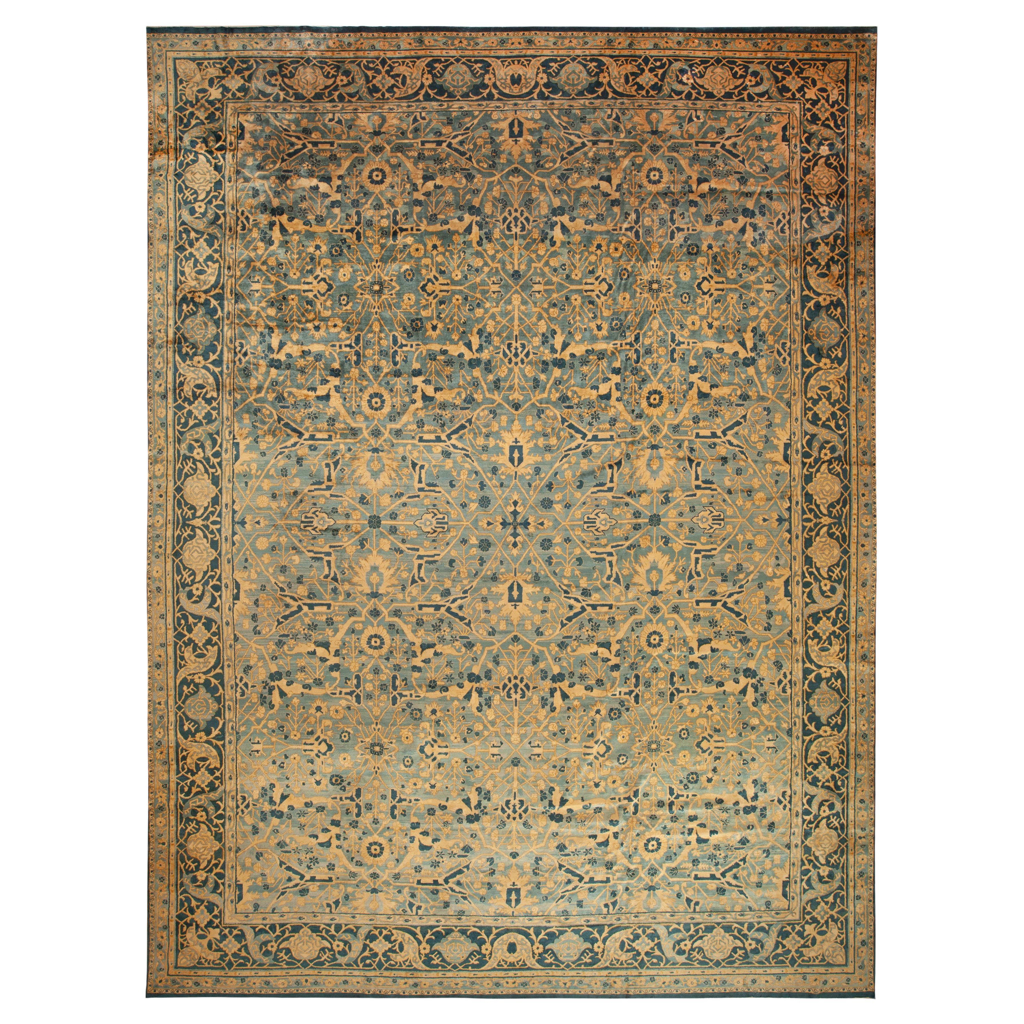Nazmiyal Collection Large Antique Indian Agra Rug 14 ft 10 in x 19 ft 9 in For Sale