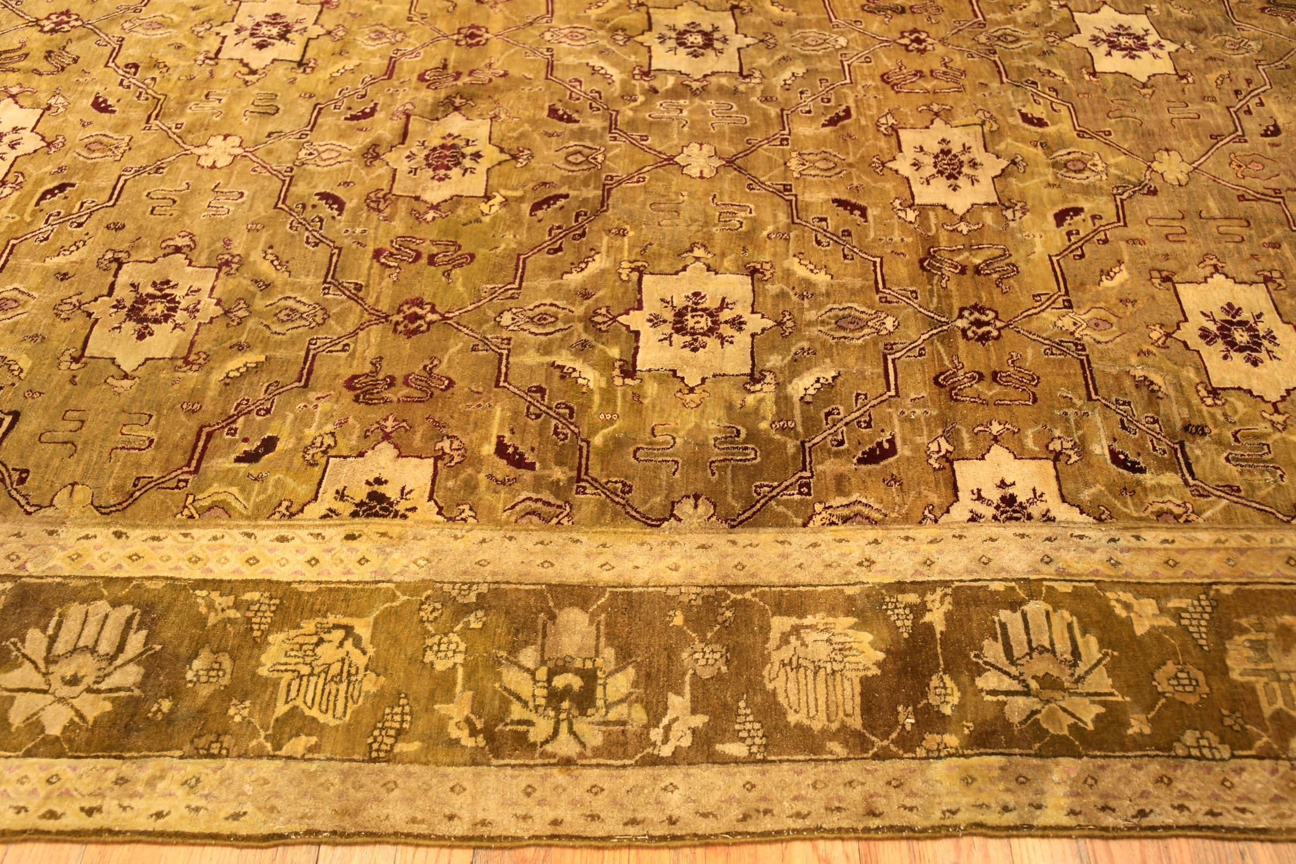 Hand-Knotted Large Antique Indian Agra Rug. Size: 17 ft 3 in x 18 ft 2 in For Sale