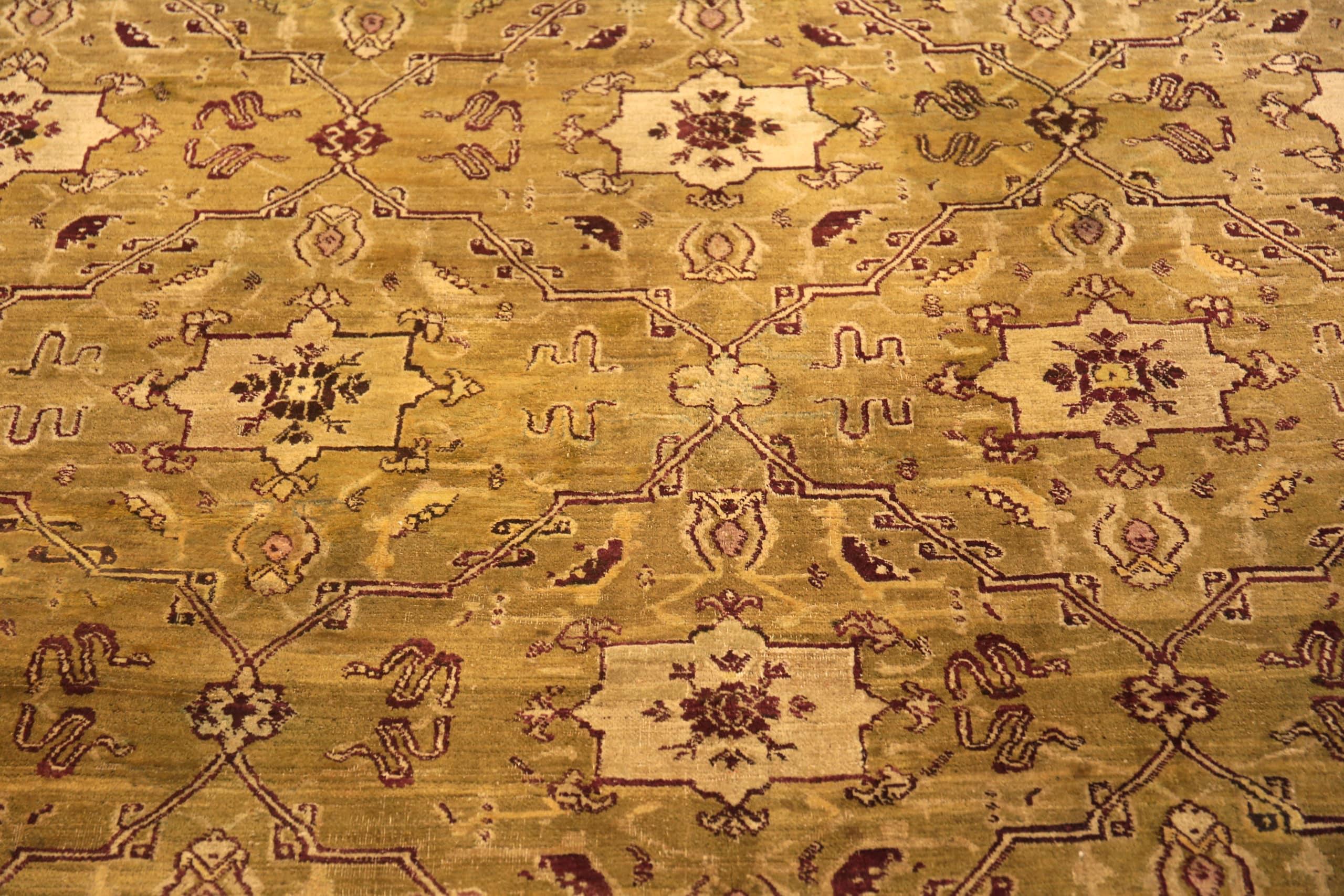 Large Antique Indian Agra Rug. Size: 17 ft 3 in x 18 ft 2 in In Good Condition For Sale In New York, NY