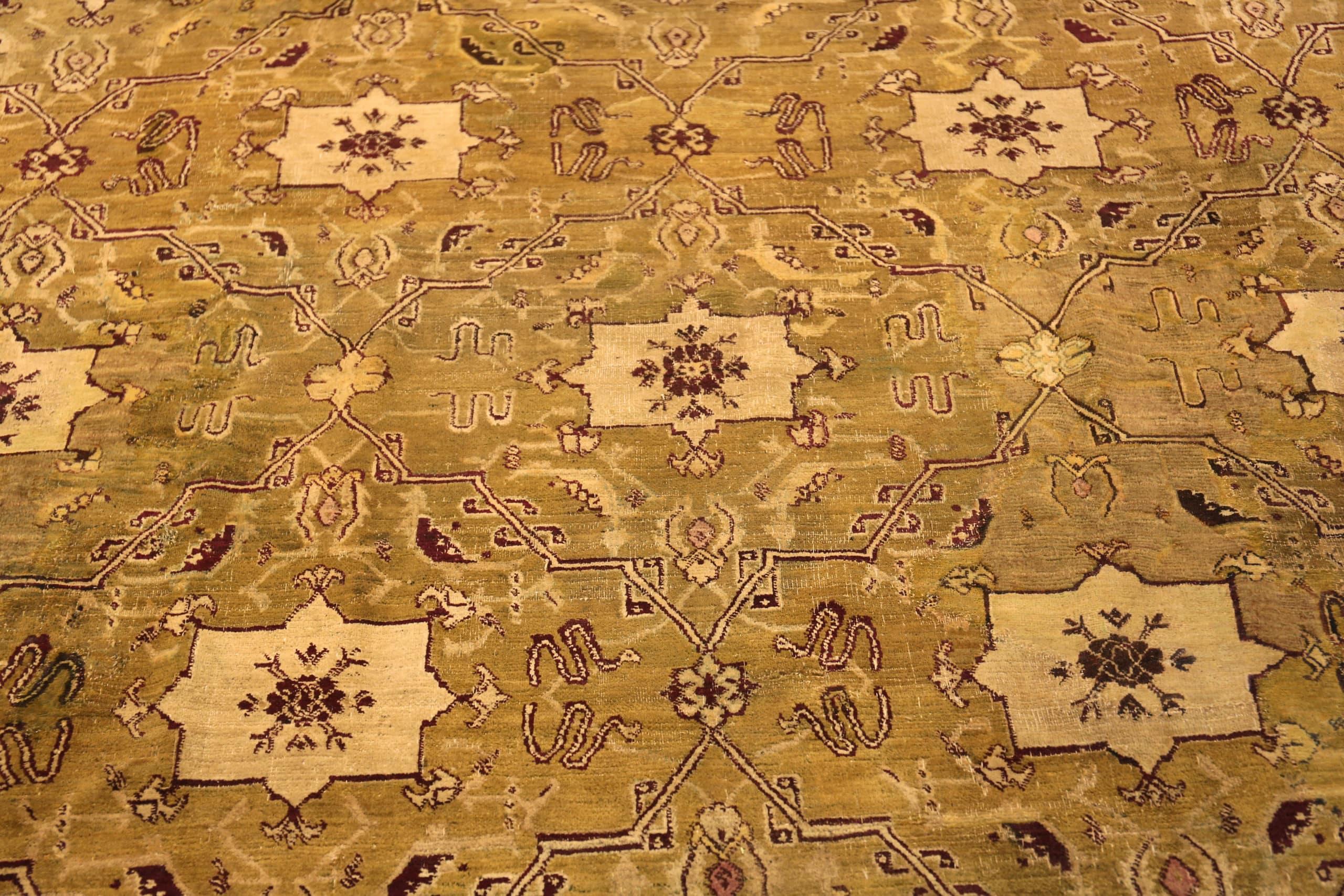 Wool Large Antique Indian Agra Rug. Size: 17 ft 3 in x 18 ft 2 in For Sale