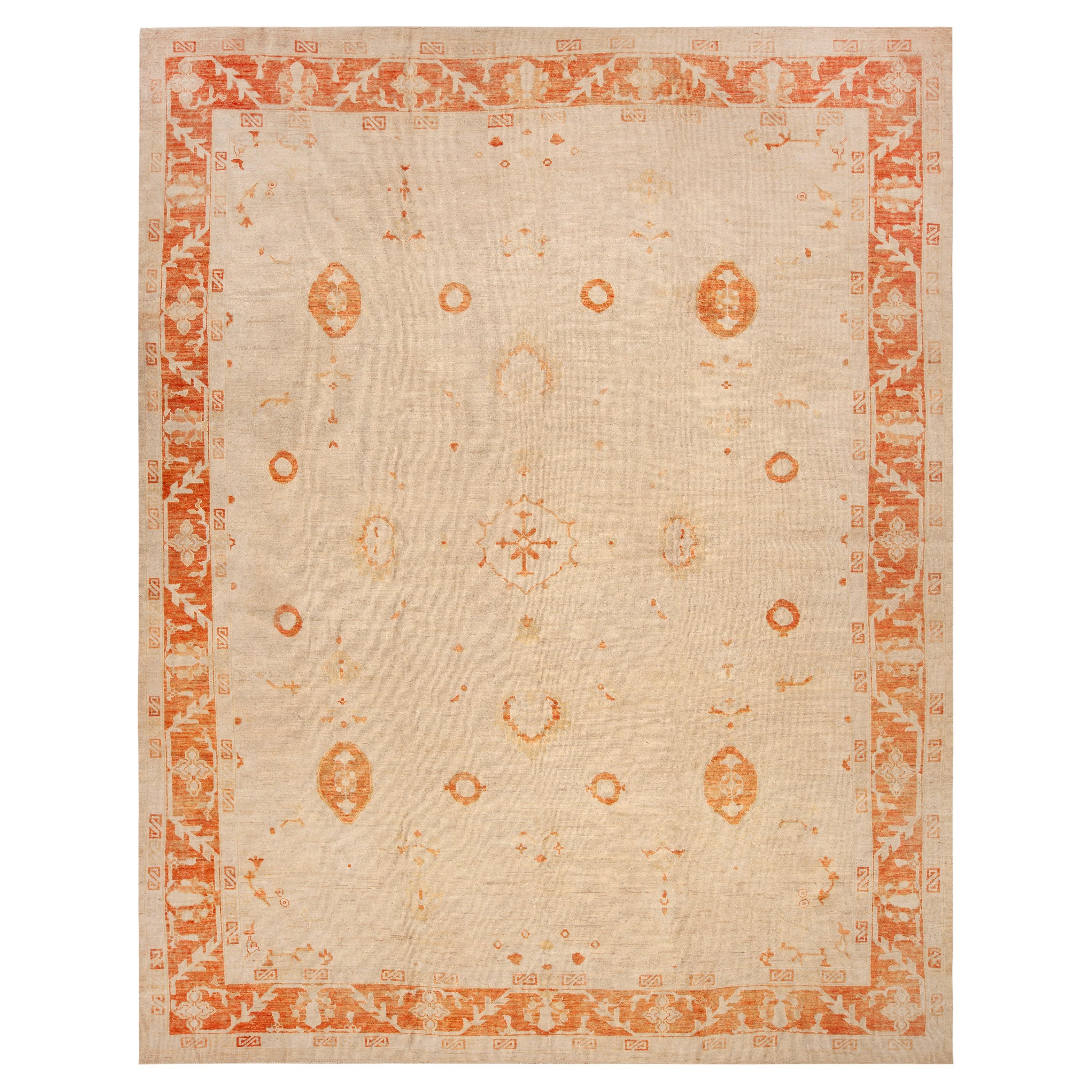 Nazmiyal Collection Large Oushak Design Rust Borders Modern Rug 12' x 15'7"