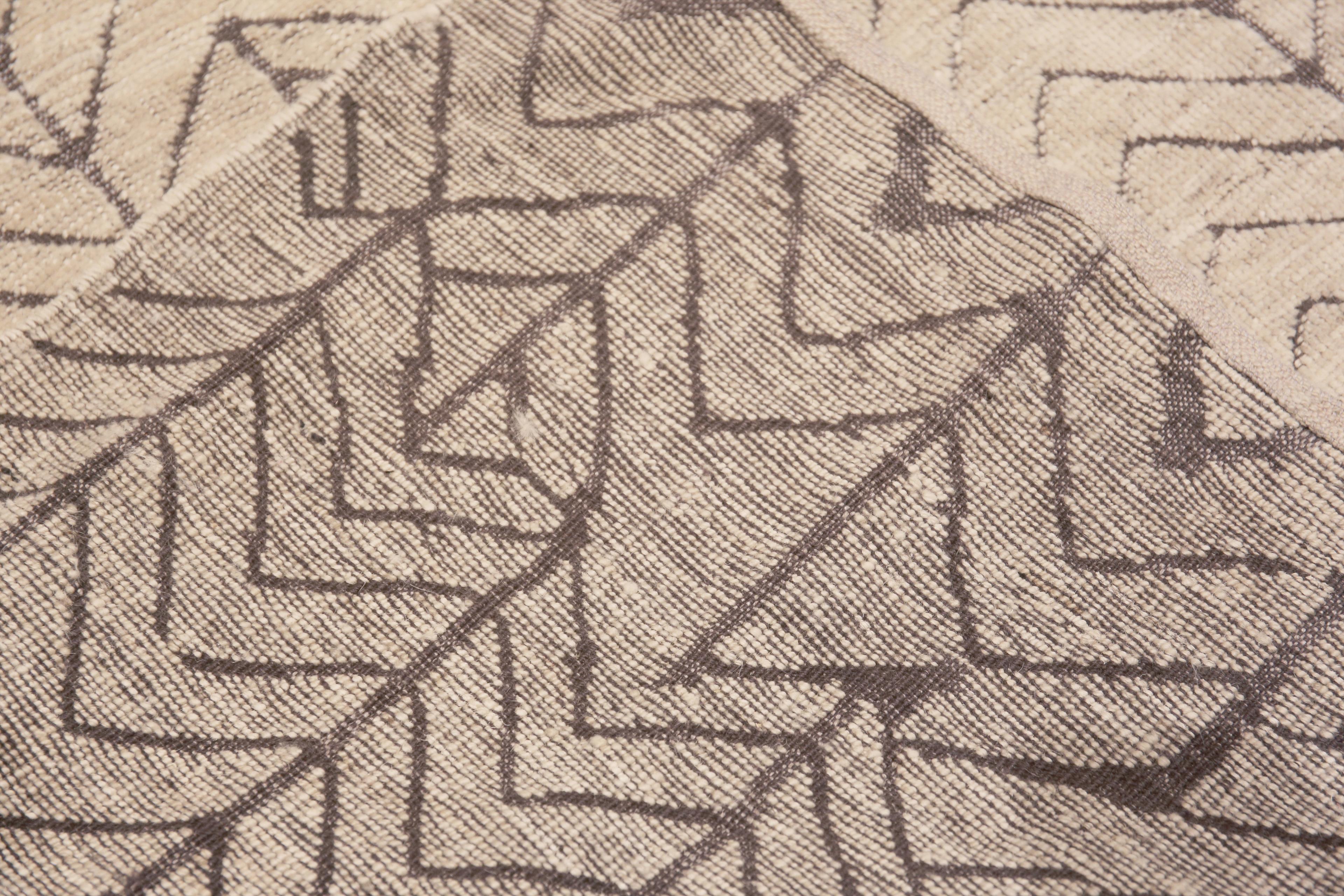 XXIe siècle et contemporain Collection Nazmiyal - Grand tapis moderne à motif primitif ivoire 13'9