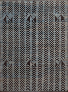 Nazmiyal Collection Light Blue Charcoal Tribal Geometric Pattern Rug 7' x 9'3"