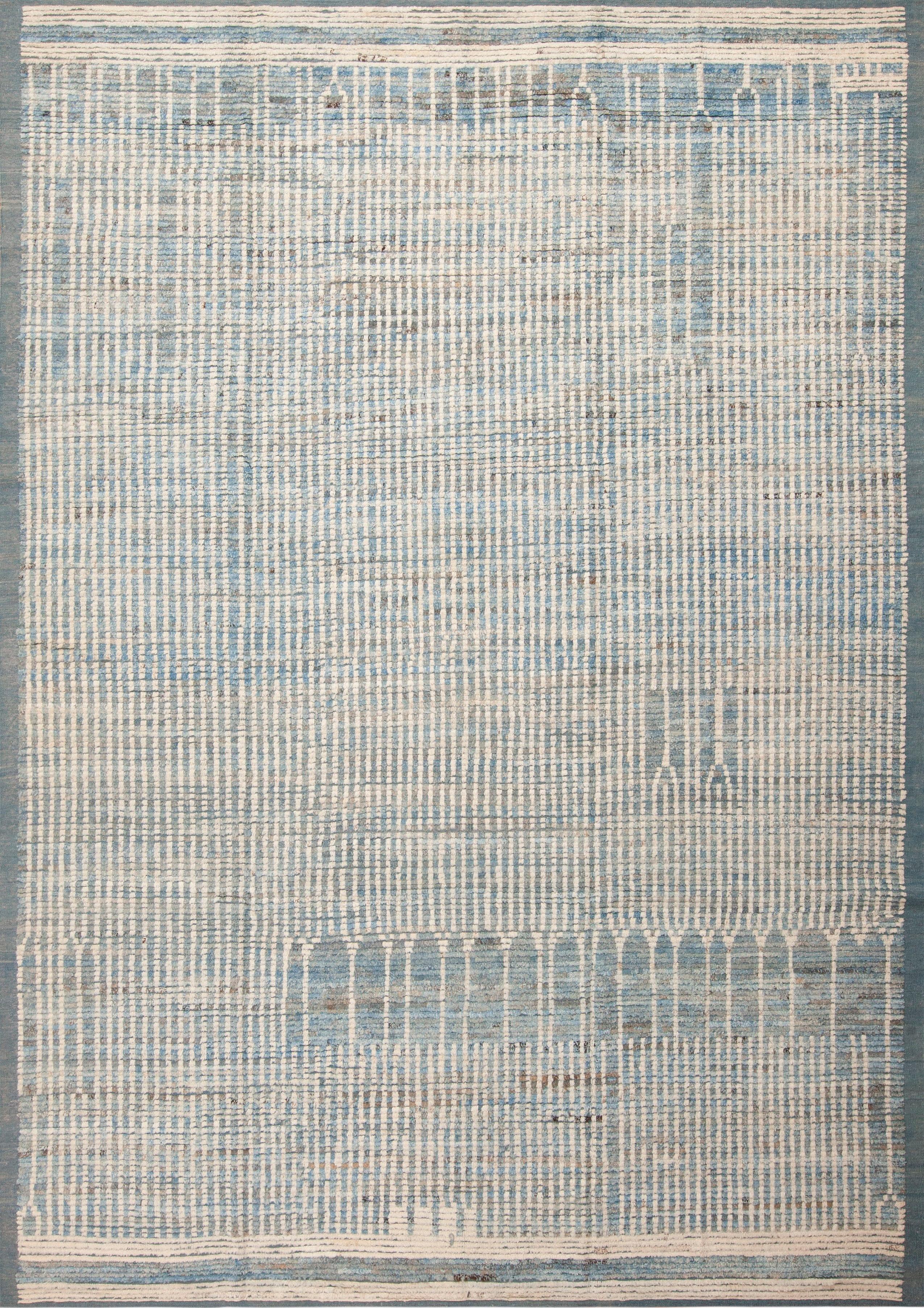 Moderne Collection Nazmiyal, bleu clair, fait à la main, taille de la pièce moderne 9' x 12'7