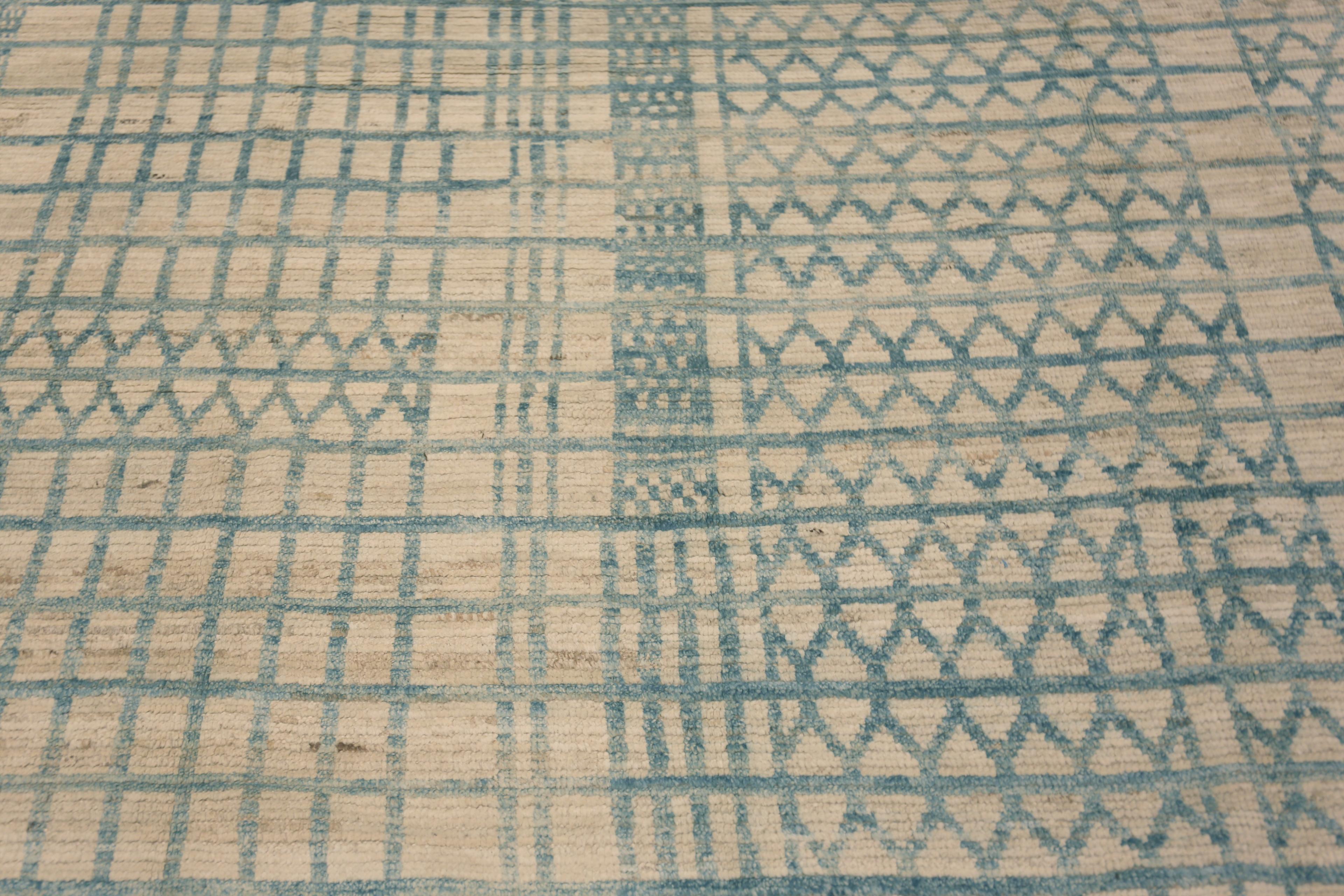 Hand-Knotted Nazmiyal Collection Light Blue Tribal Geometric Modern Rug 9'7